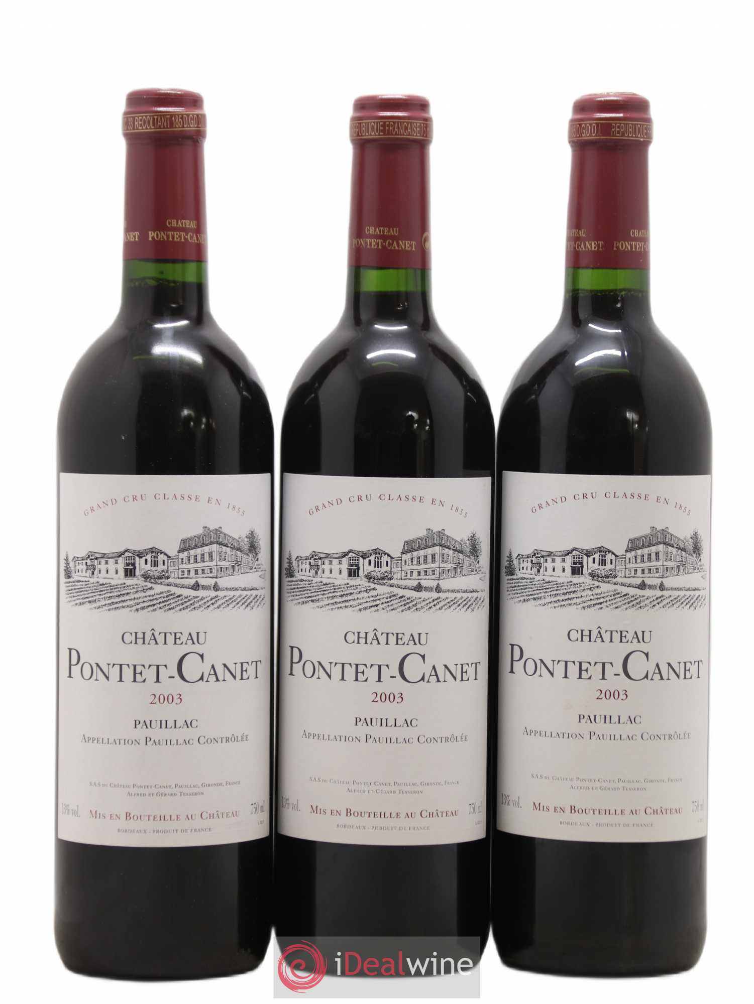 Château Pontet Canet 5ème Grand Cru Classé 2003 - Lot de 3 bouteilles - 0