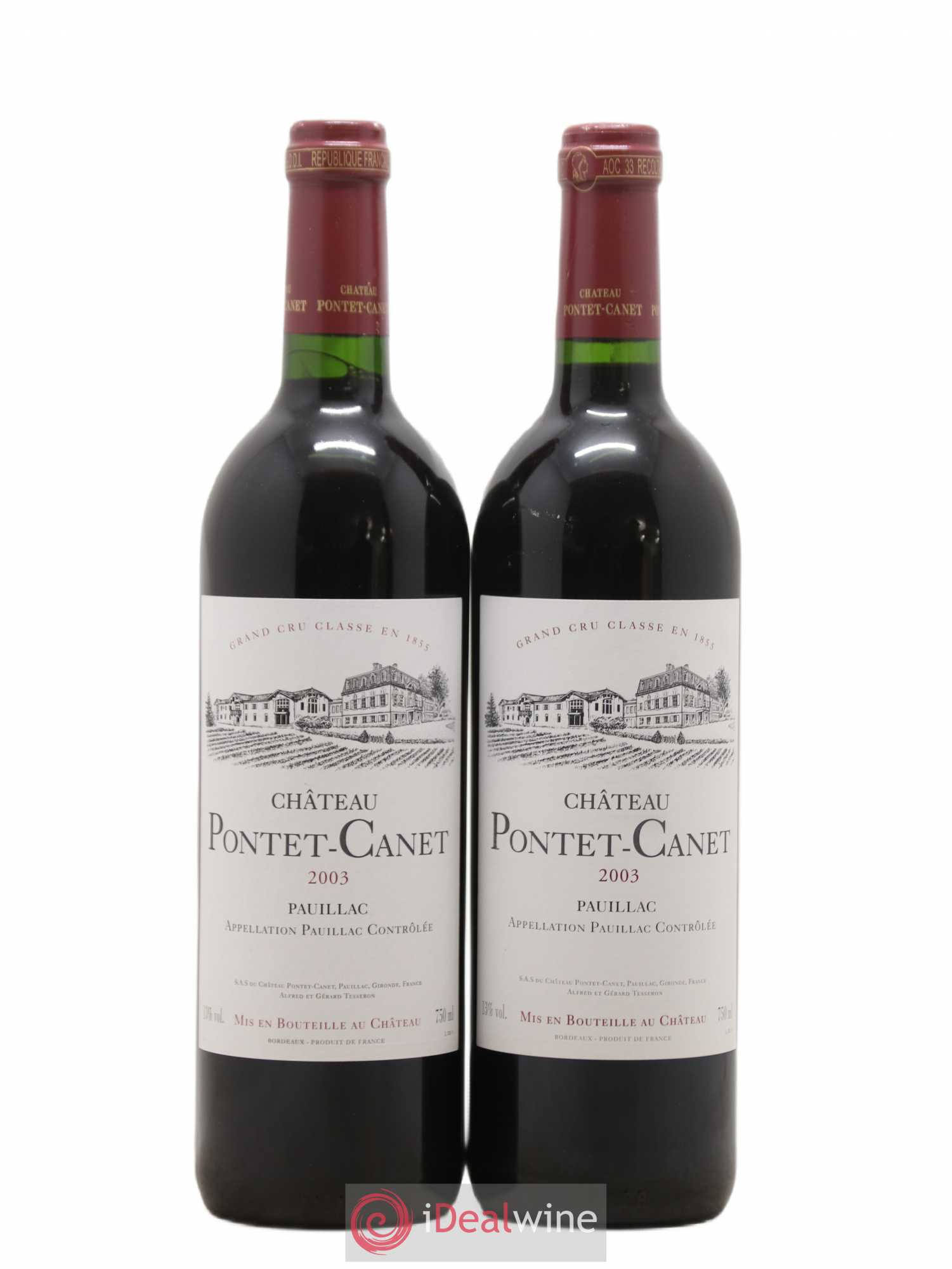 Château Pontet Canet 5ème Grand Cru Classé 2003 - Lot de 2 bouteilles - 0