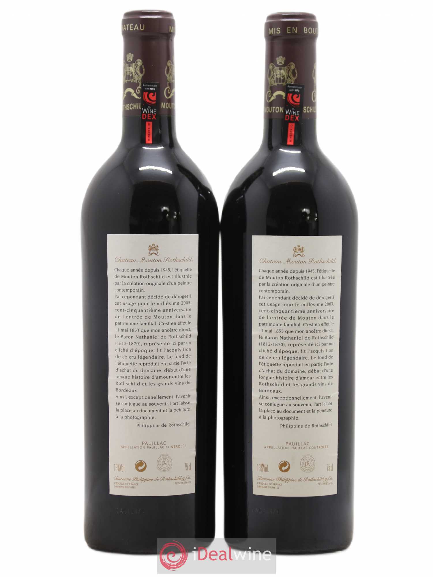 Château Mouton Rothschild 1er Grand Cru Classé 2003 - Lot de 2 bouteilles - 1
