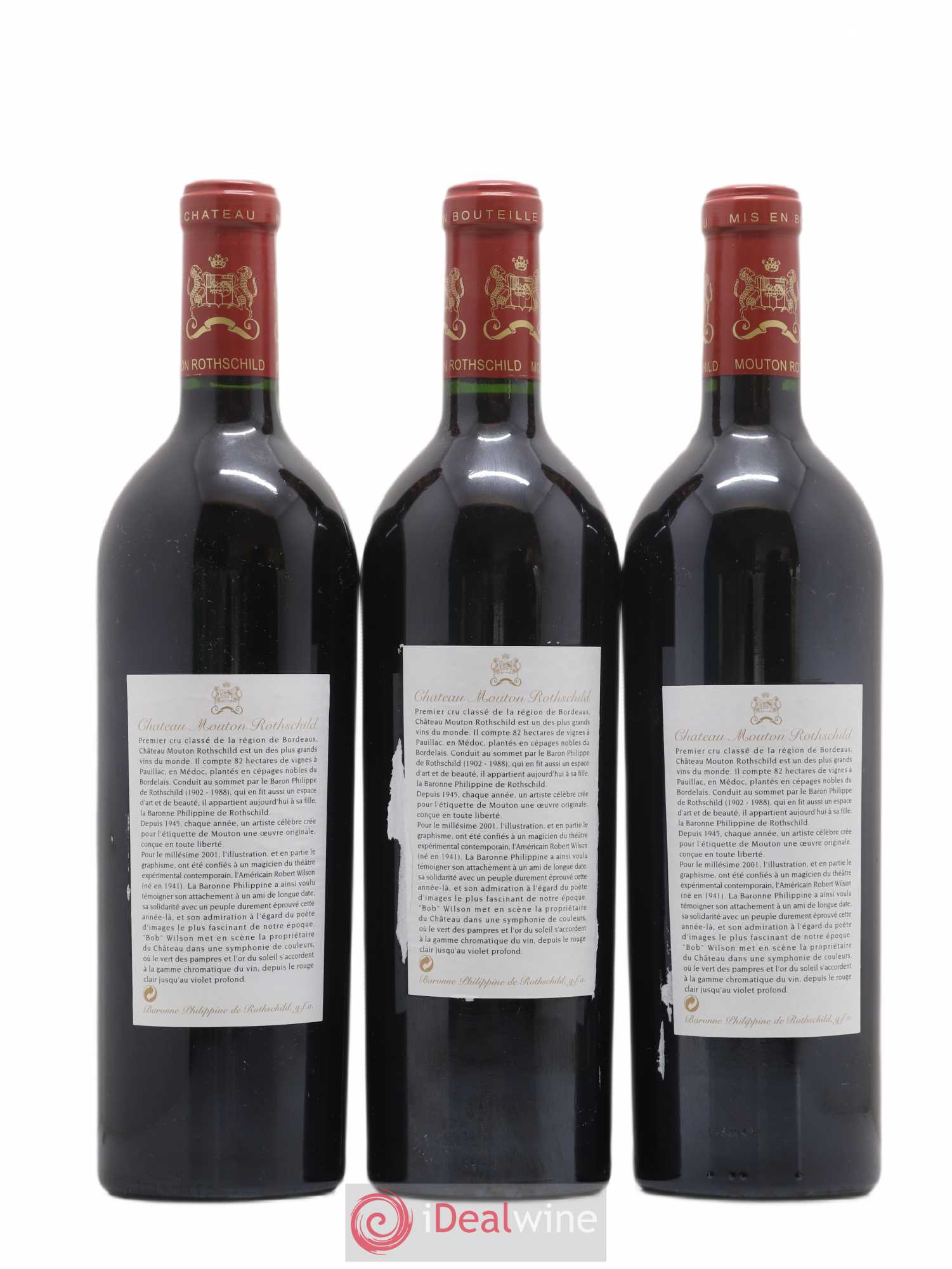 Château Mouton Rothschild 1er Grand Cru Classé 2001 - Lot de 3 bouteilles - 1