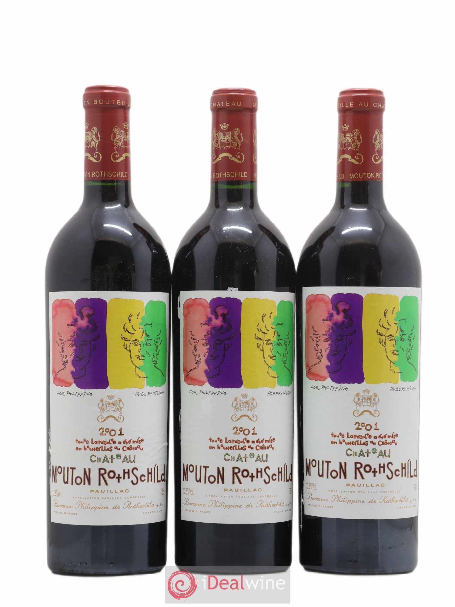 Château Mouton Rothschild 1er Grand Cru Classé 2001 - Lot de 3 bouteilles - 0