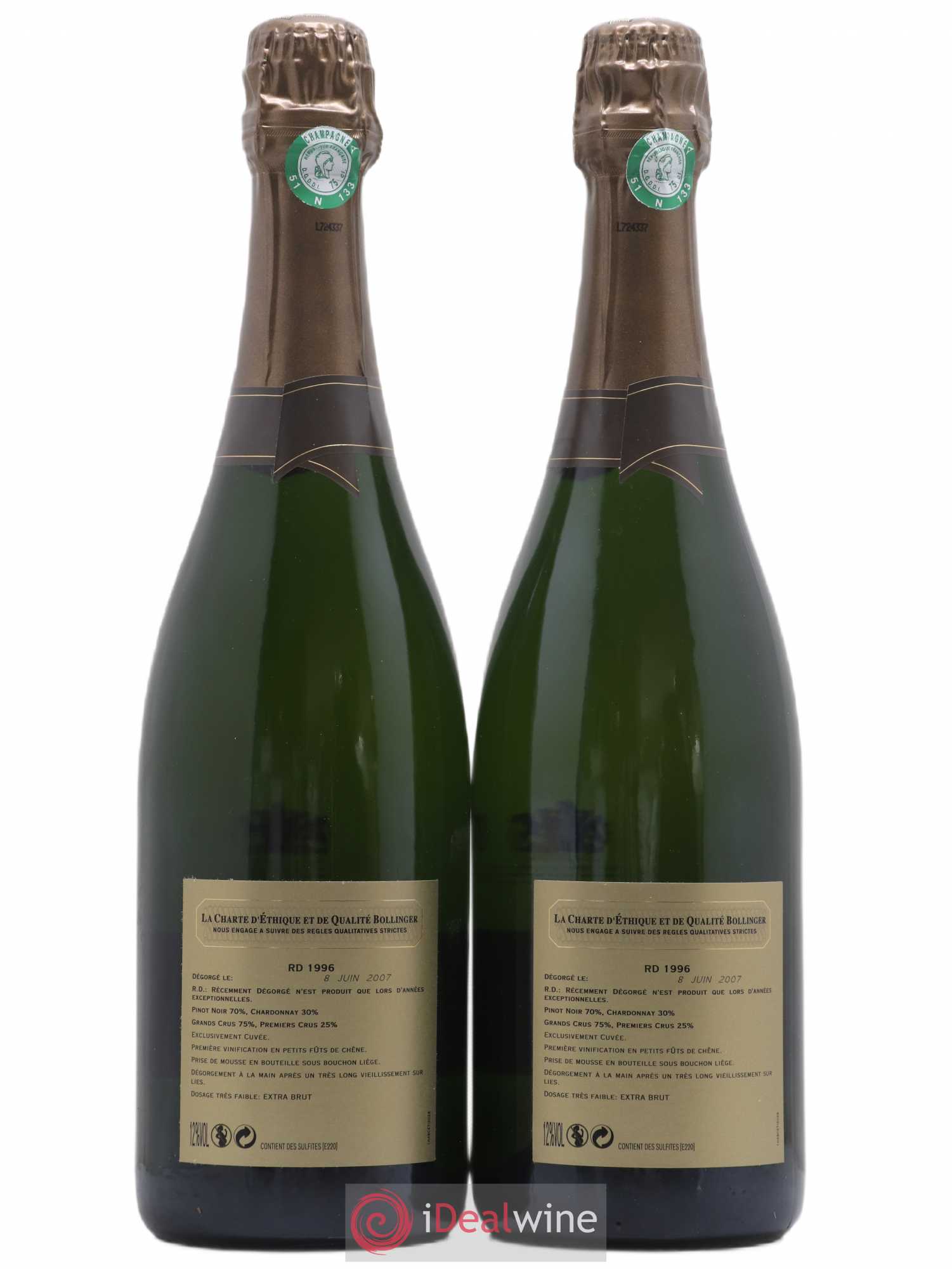 R.D. Extra-Brut Bollinger 1996 - Lot de 2 bouteilles - 1