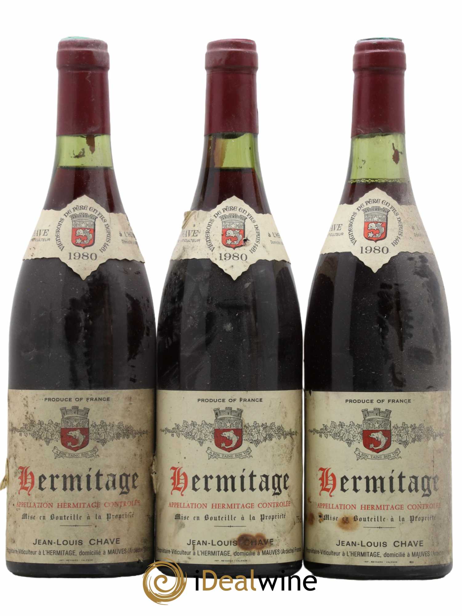 Hermitage Jean-Louis Chave 1980 - Lot of 3 bottles - 0