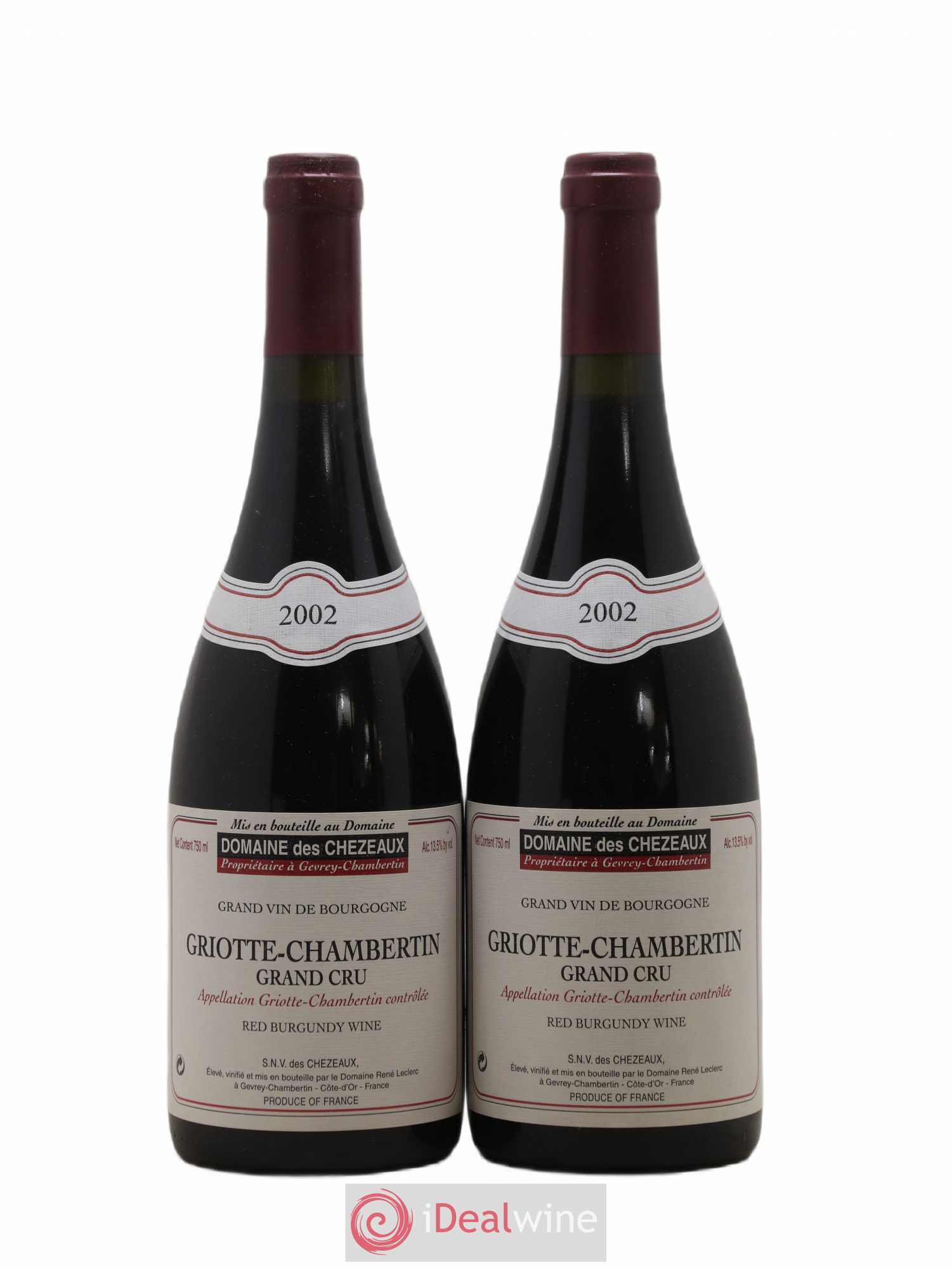Griotte-Chambertin Grand Cru Des Chezeaux (Domaine) 2002 - Lot de 2 bouteilles - 0