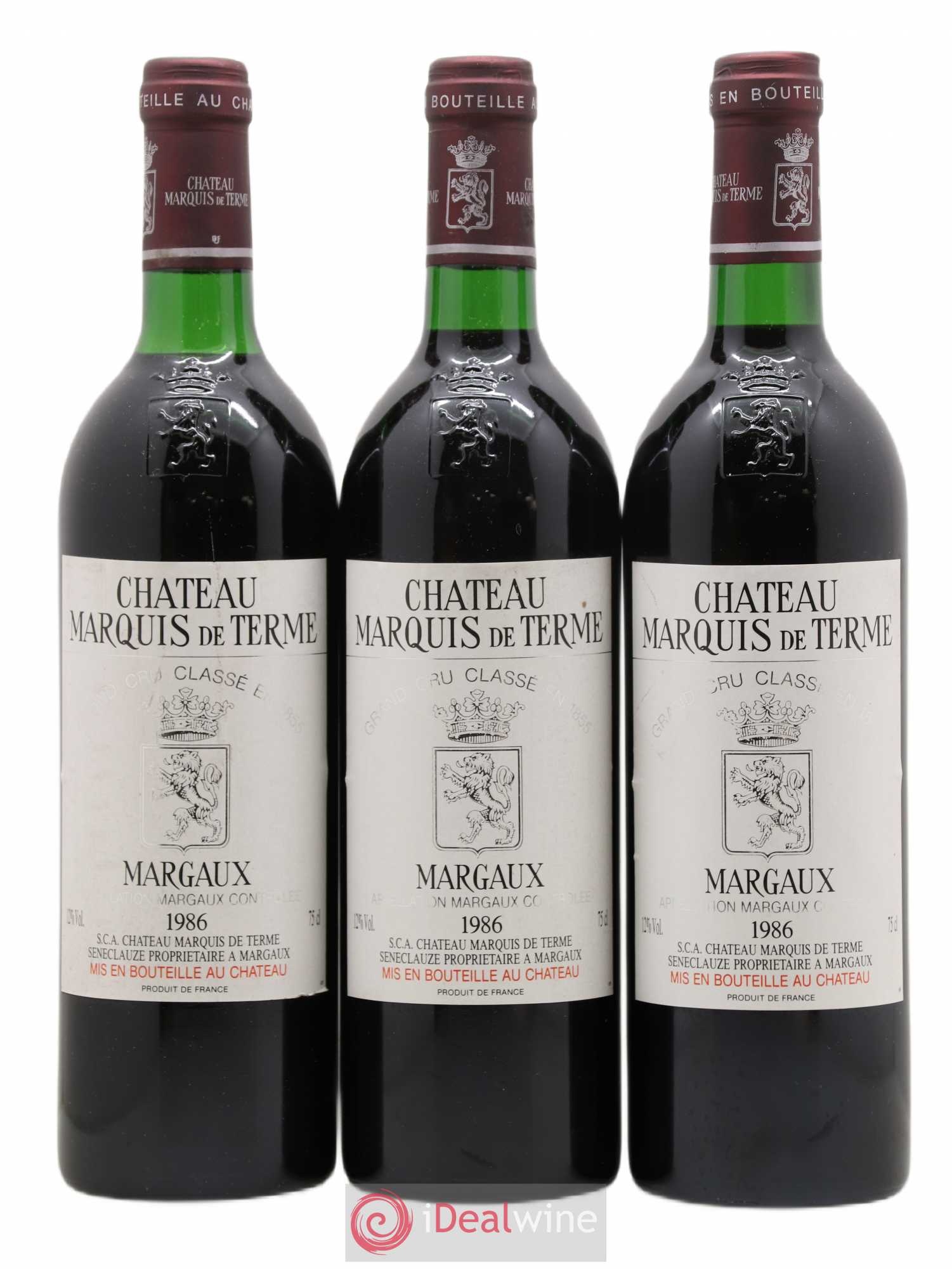 Château Marquis de Terme 4ème Grand Cru Classé 1986 - Lot de 3 bouteilles - 0