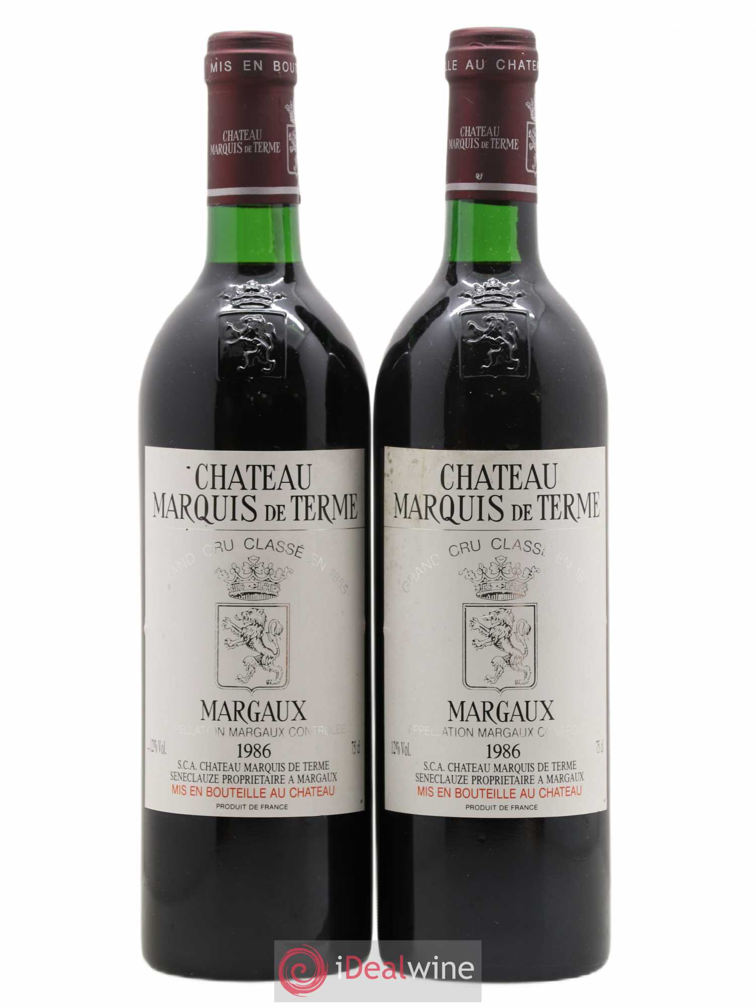 Château Marquis de Terme 4ème Grand Cru Classé 1986 - Lot de 2 bouteilles - 0