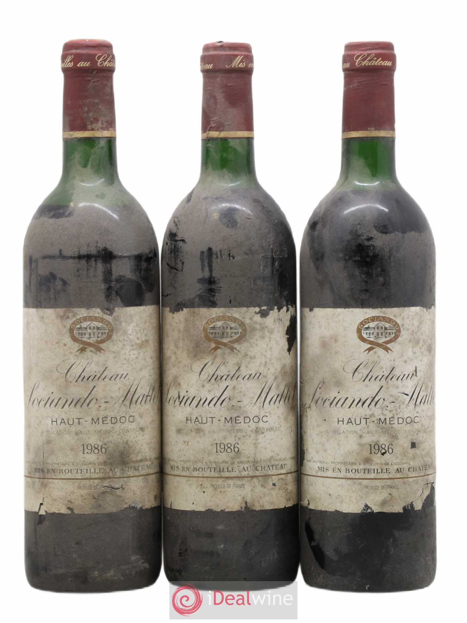 Château Sociando Mallet 1986 - Lot de 3 bouteilles - 0