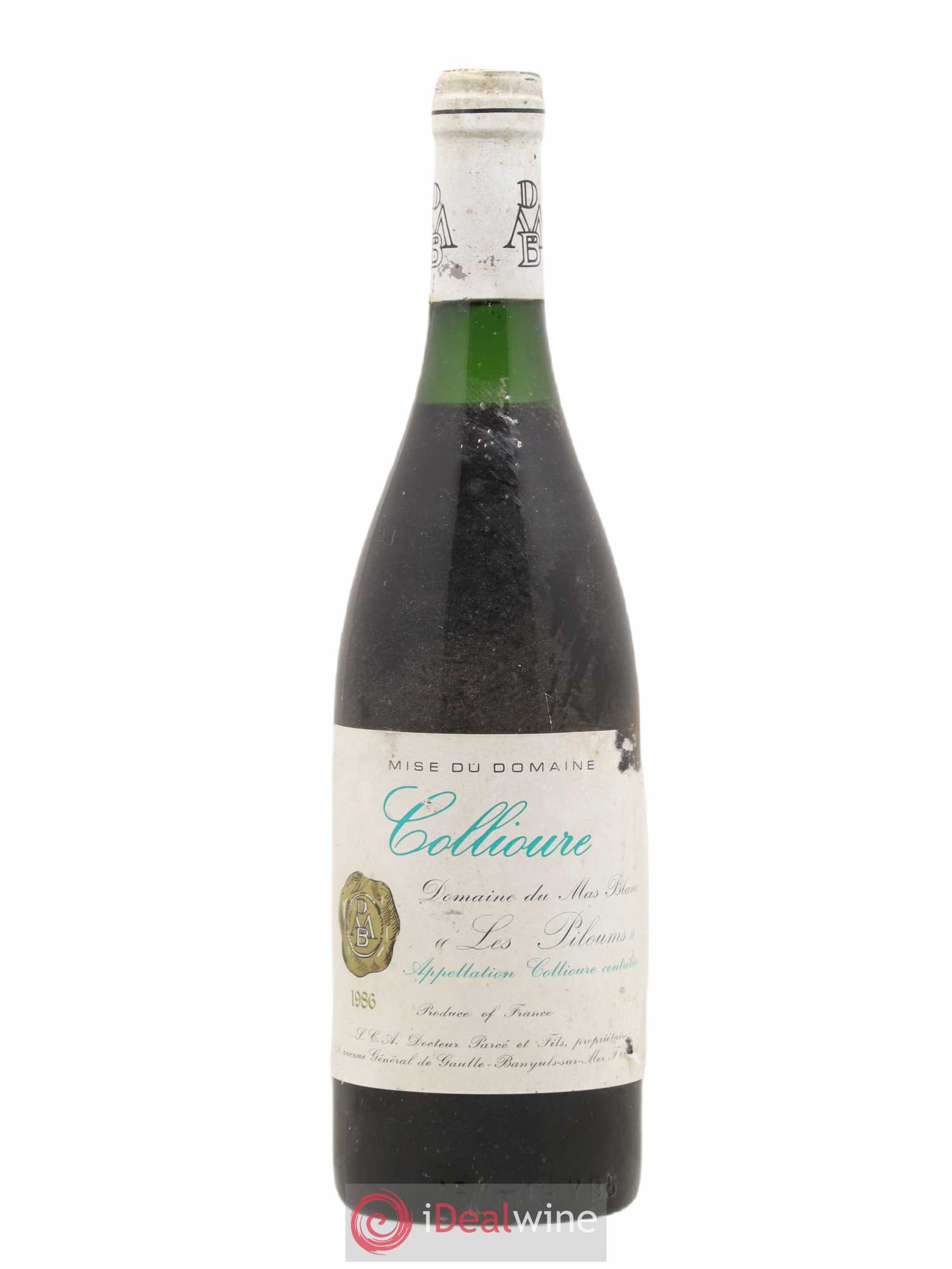 Collioure Domaine du Mas Blanc Les Piloums Docteur Parcé 1986 - Posten von 1 Flasche - 0