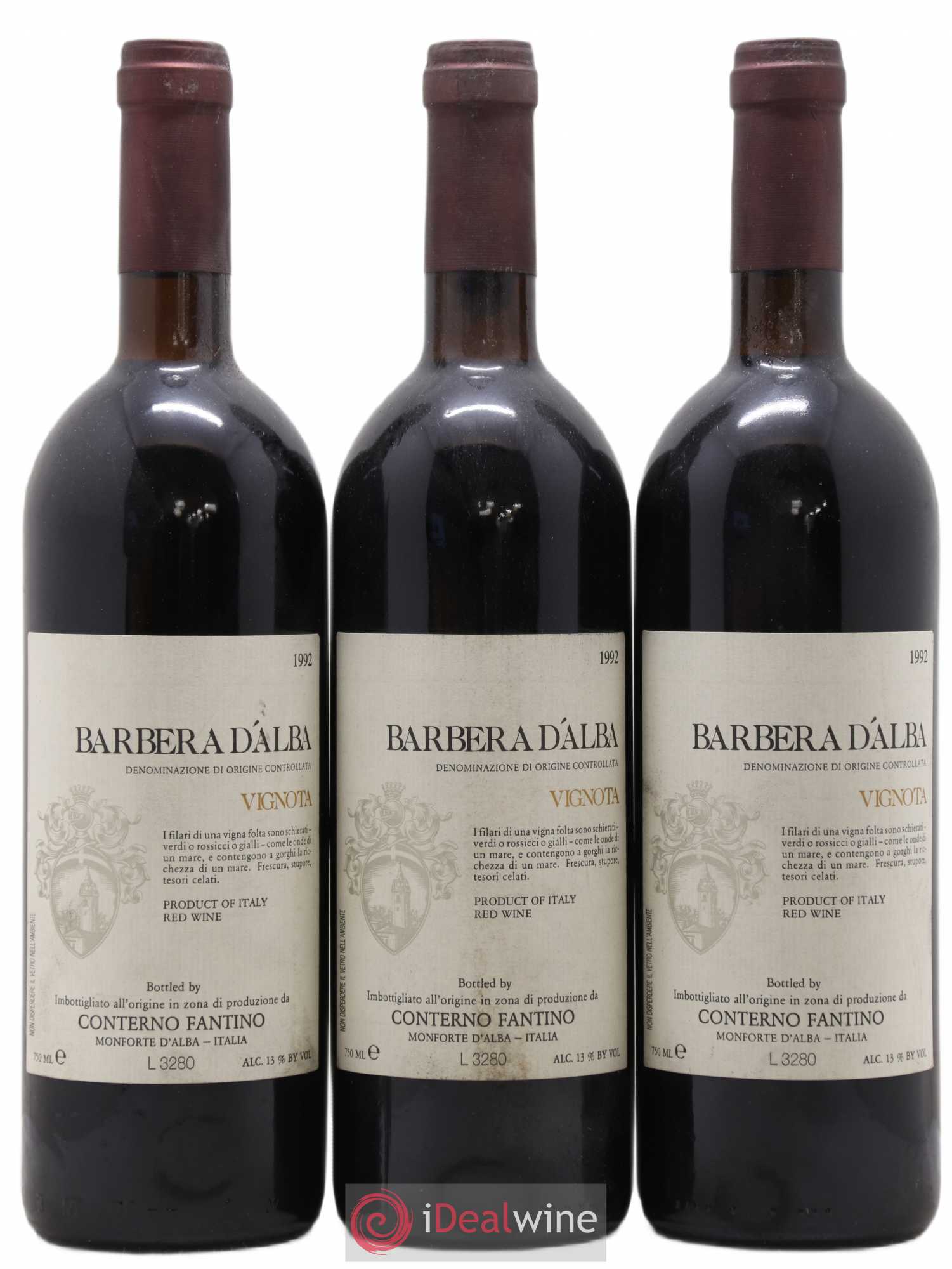 Barbera d'Alba DOC Vignota Fantino Conterno 1992 - Posten von 3 Flaschen - 0