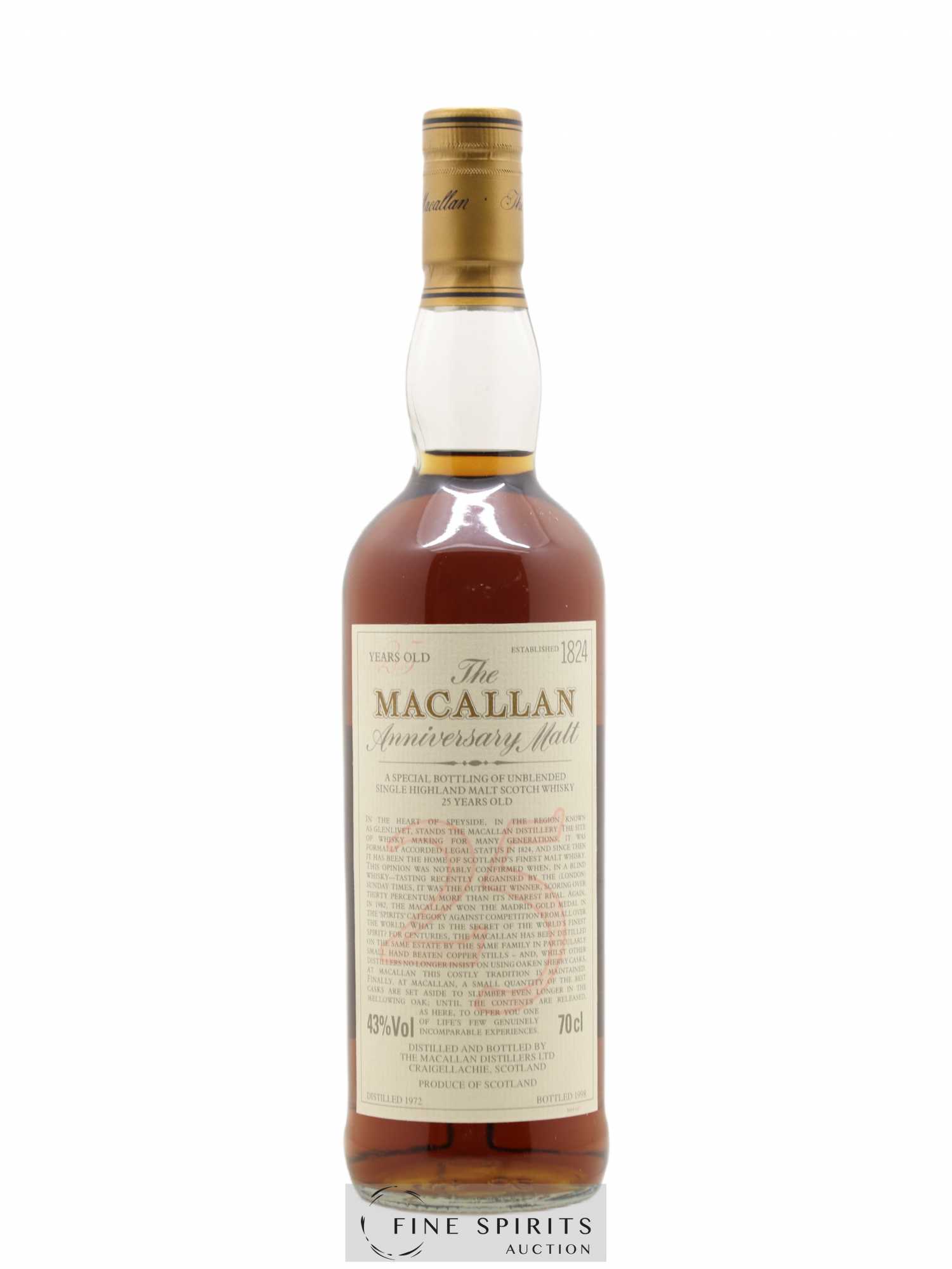 Macallan (The) 25 years 1972 Of. Anniversary Malt bottled 1998 Special Bottling - Lot de 1 bouteille - 1