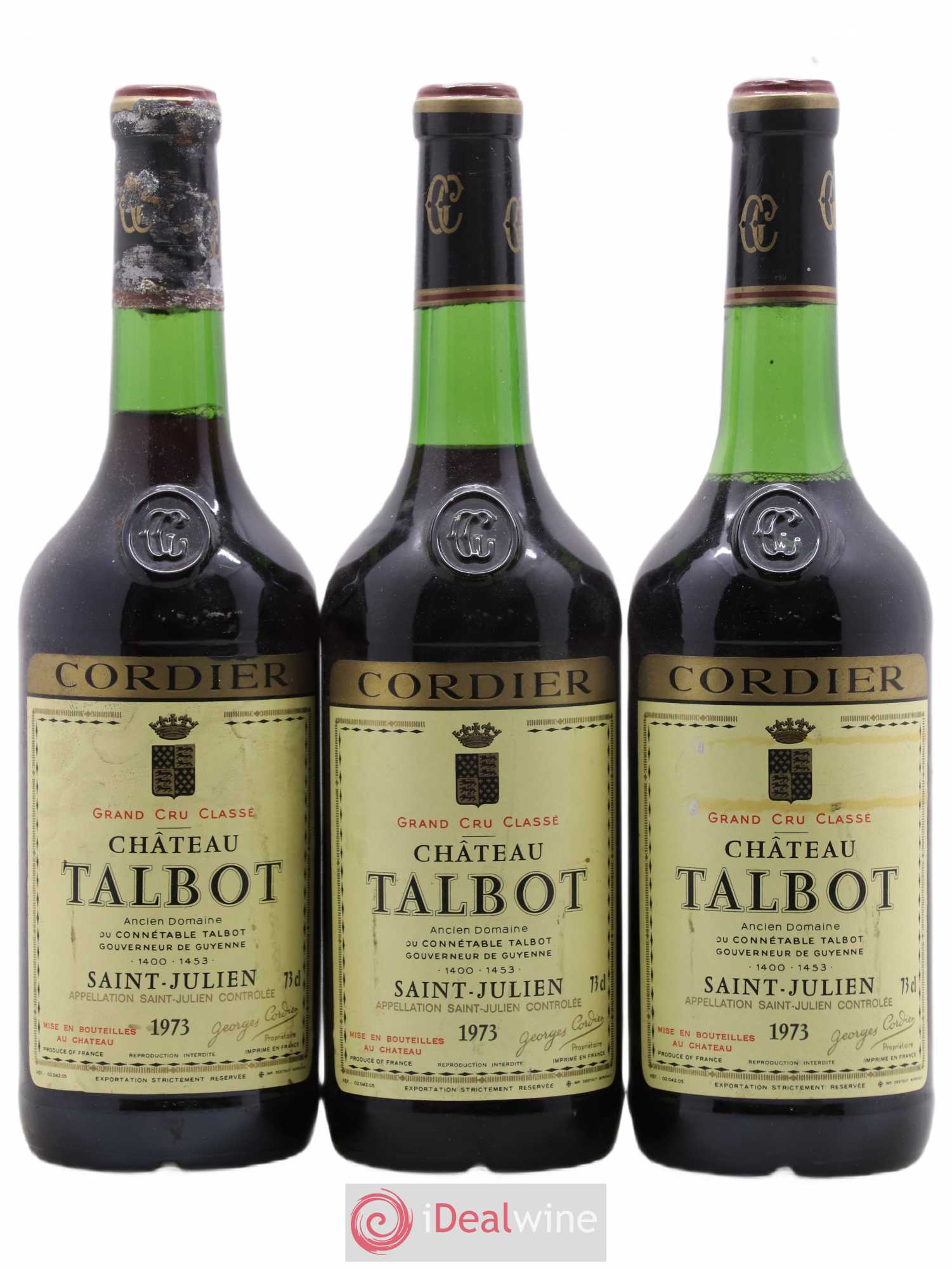 Château Talbot 4ème Grand Cru Classé 1973 - Lot de 3 bouteilles - 0