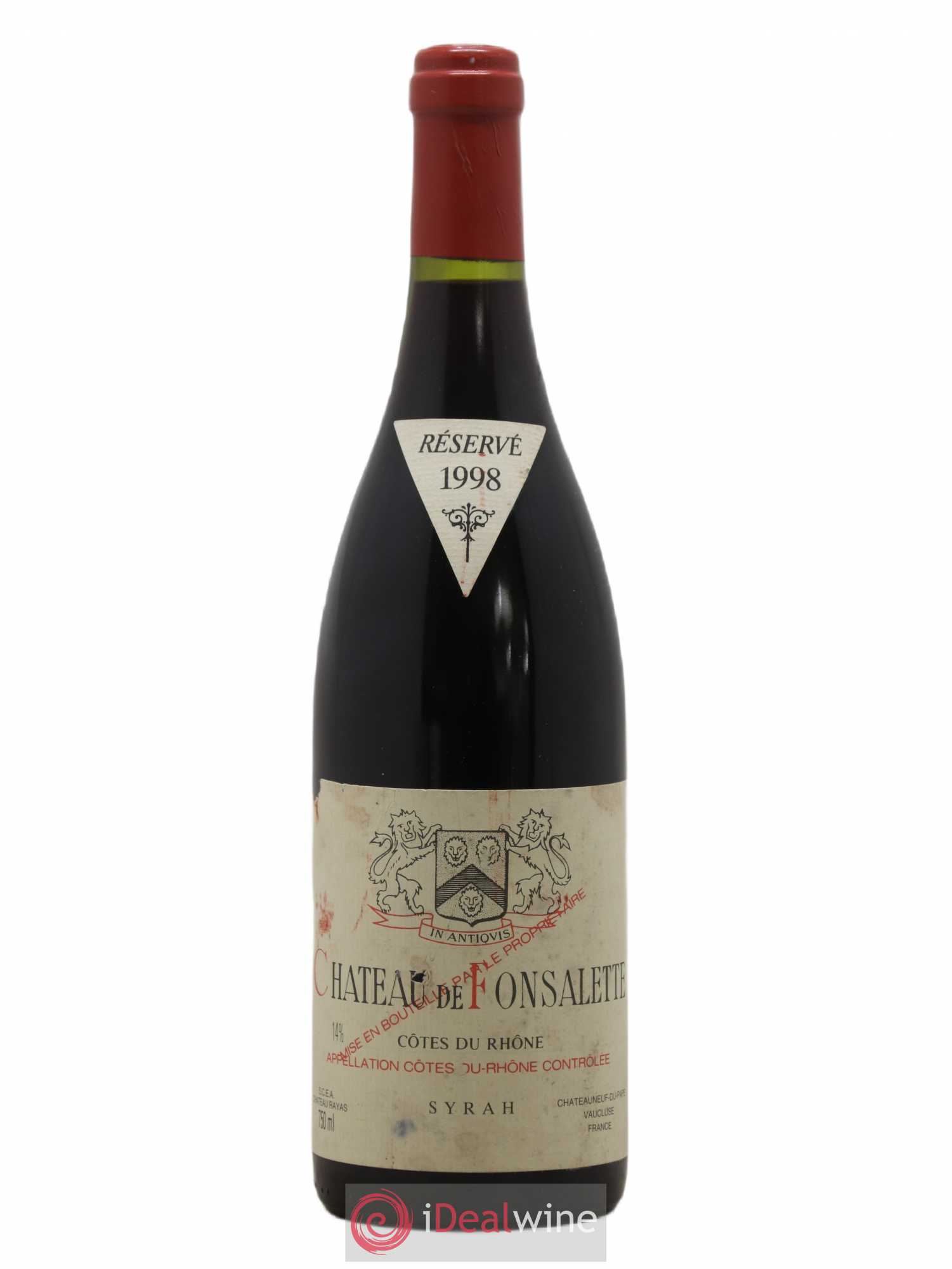 Côtes-du-Rhône Cuvée Syrah Château de Fonsalette 1998 - Lot de 1 bouteille - 0