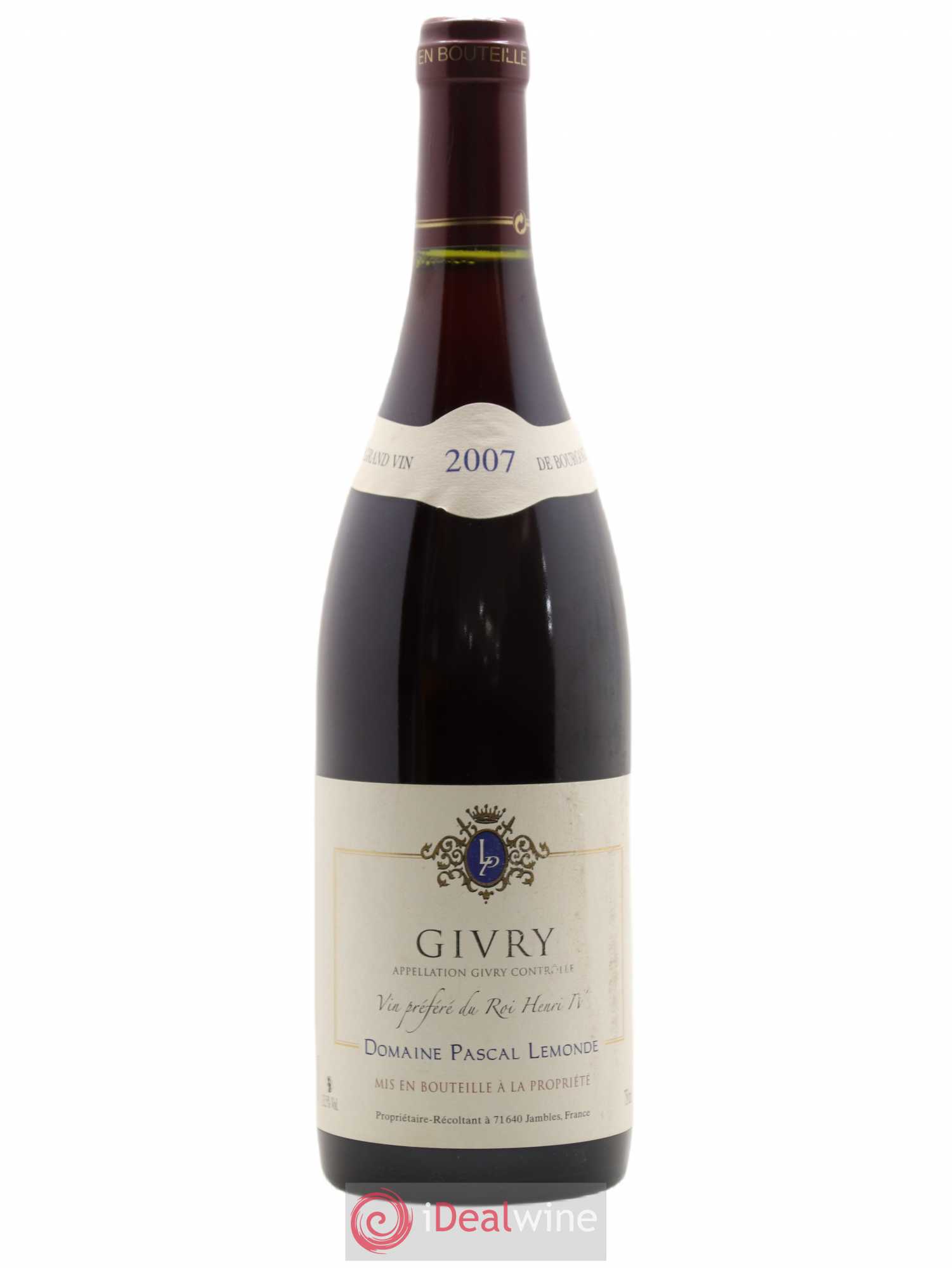 Givry Domaine Pascal Lemonde 2007 - Lot de 1 bouteille - 0