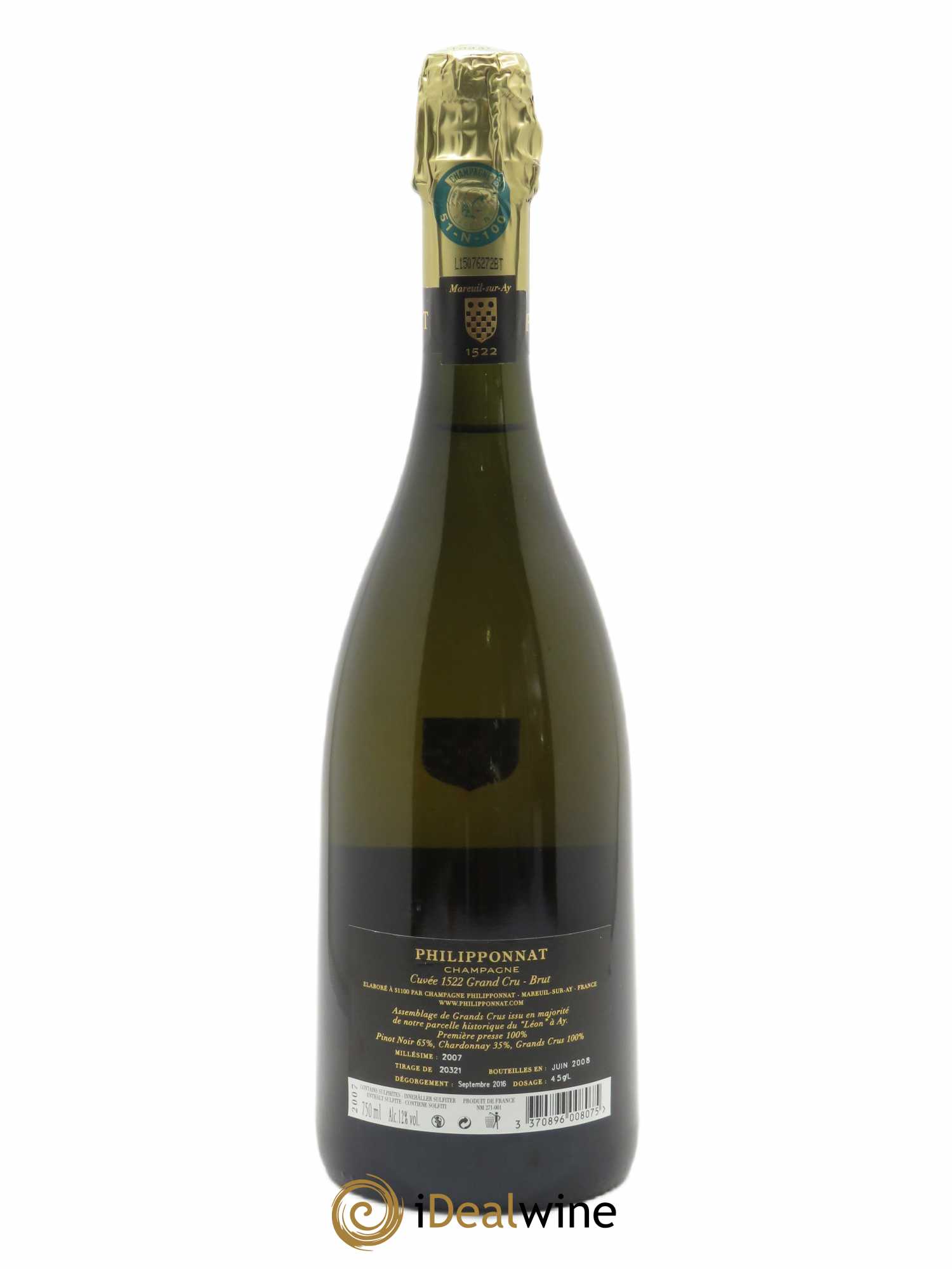 Cuvée 1522 Grand Cru Extra-Brut Philipponnat 2007 - Lot de 1 bouteille - 1