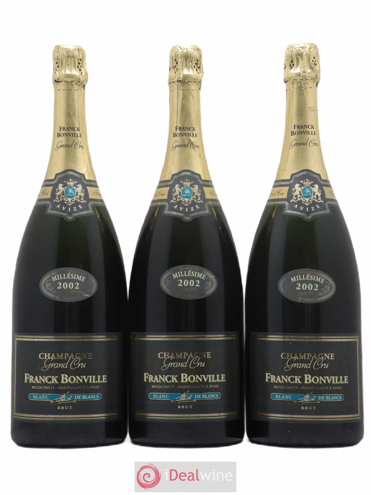 Champagne Grand Cru Blanc de Blancs Brut Millésimé Franck Bonville 2002 - Posten von 3 Magnum - 0