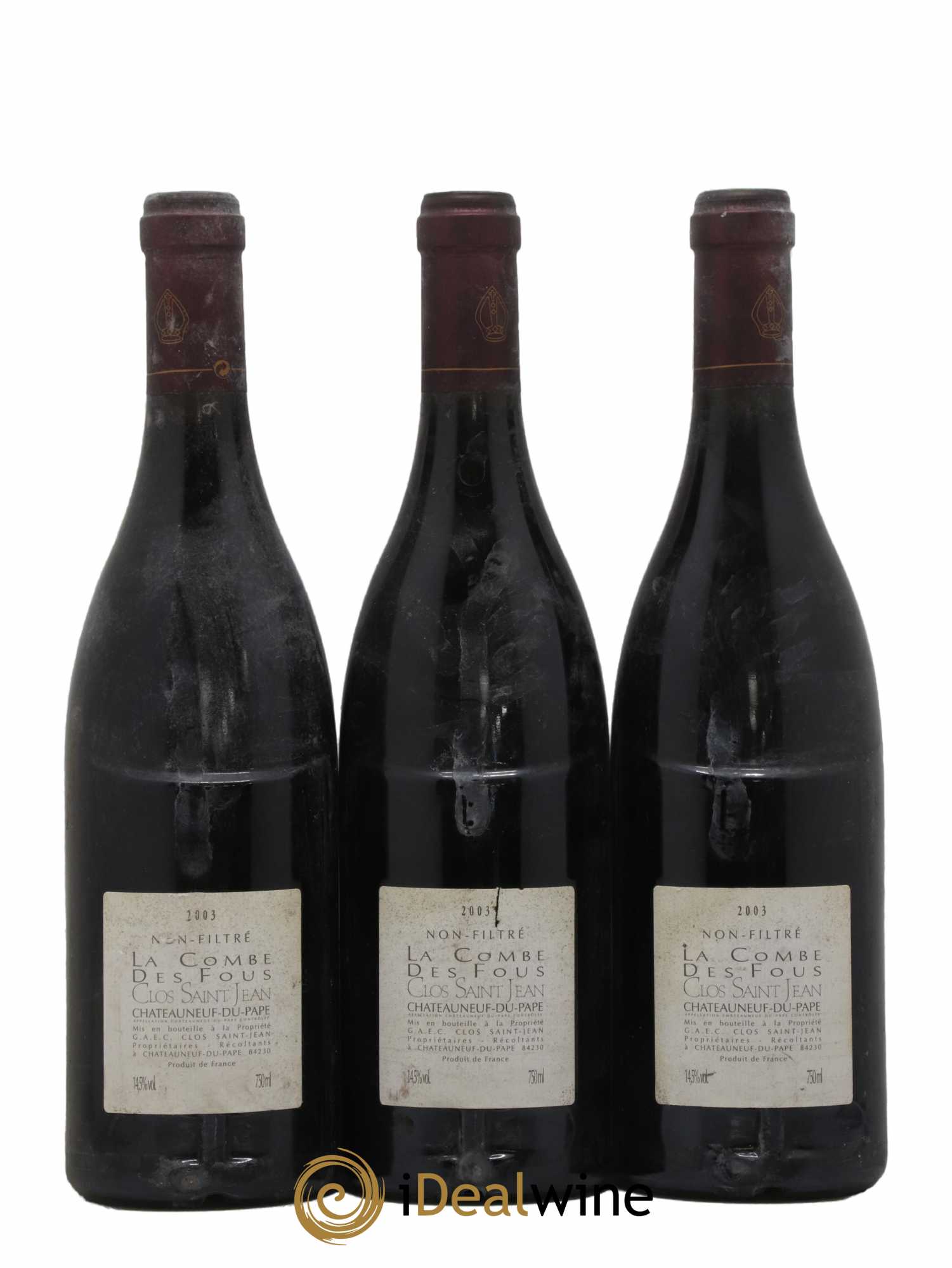 Châteauneuf-du-Pape Clos Saint-Jean La Combe des Fous Pascal et Vincent Maurel 2003 - Lot de 3 bouteilles - 1