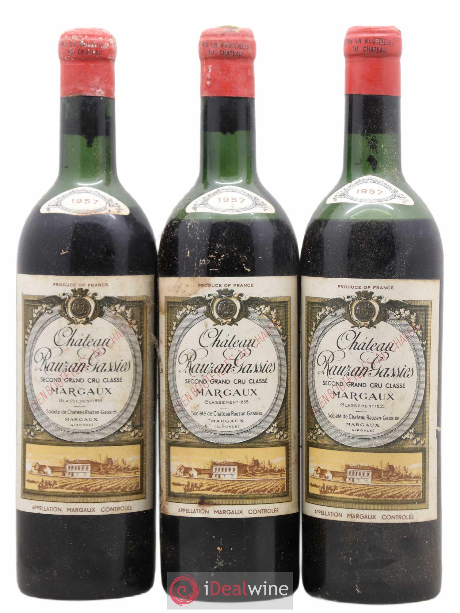 Château Rauzan-Gassies 2ème Grand Cru Classé 1957 - Lot de 3 bouteilles - 0