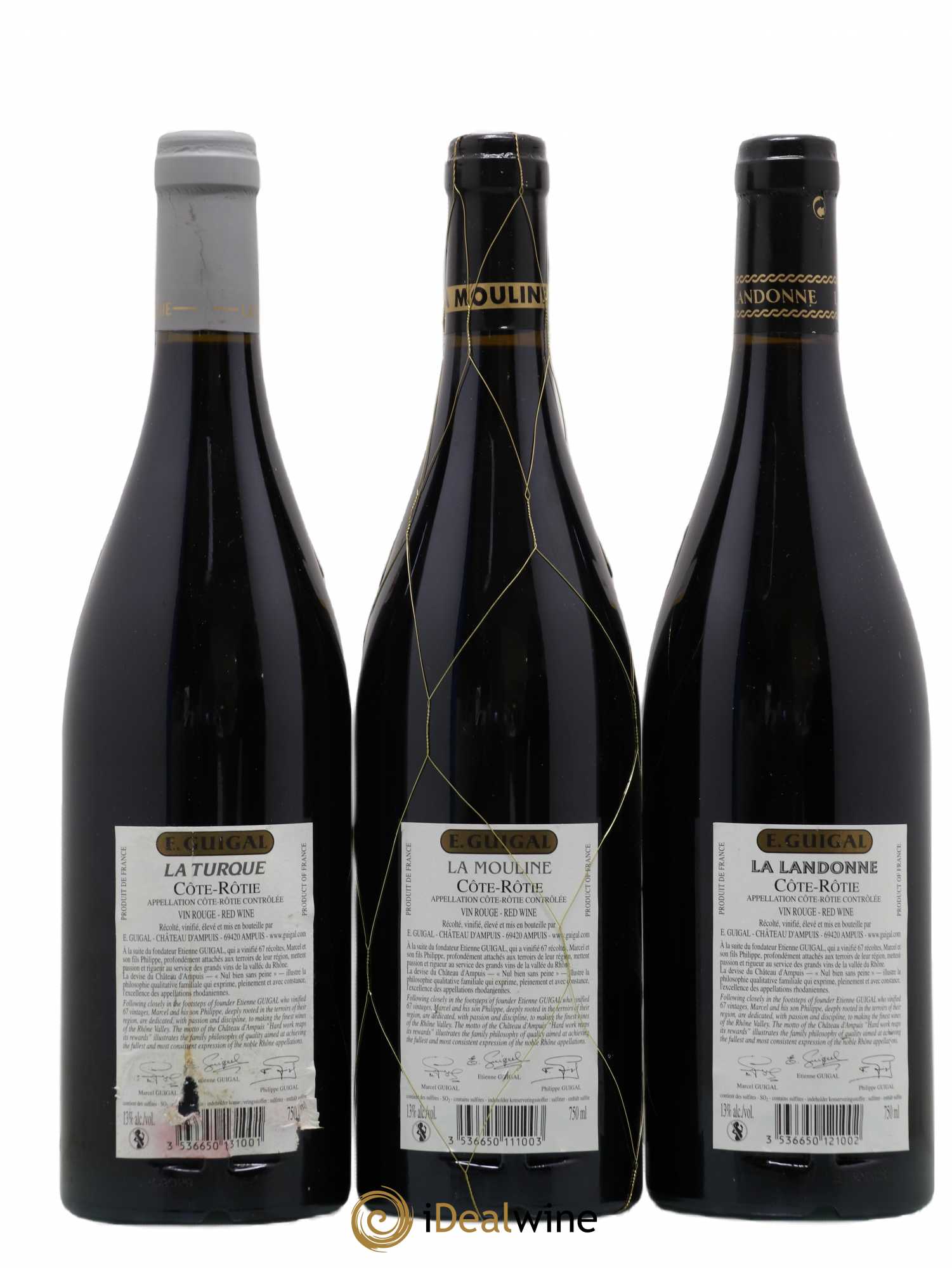 Côte-Rôtie Guigal Trilogie La Turque - La Landonne - La Mouline 2005 - Lot de 3 bouteilles - 1