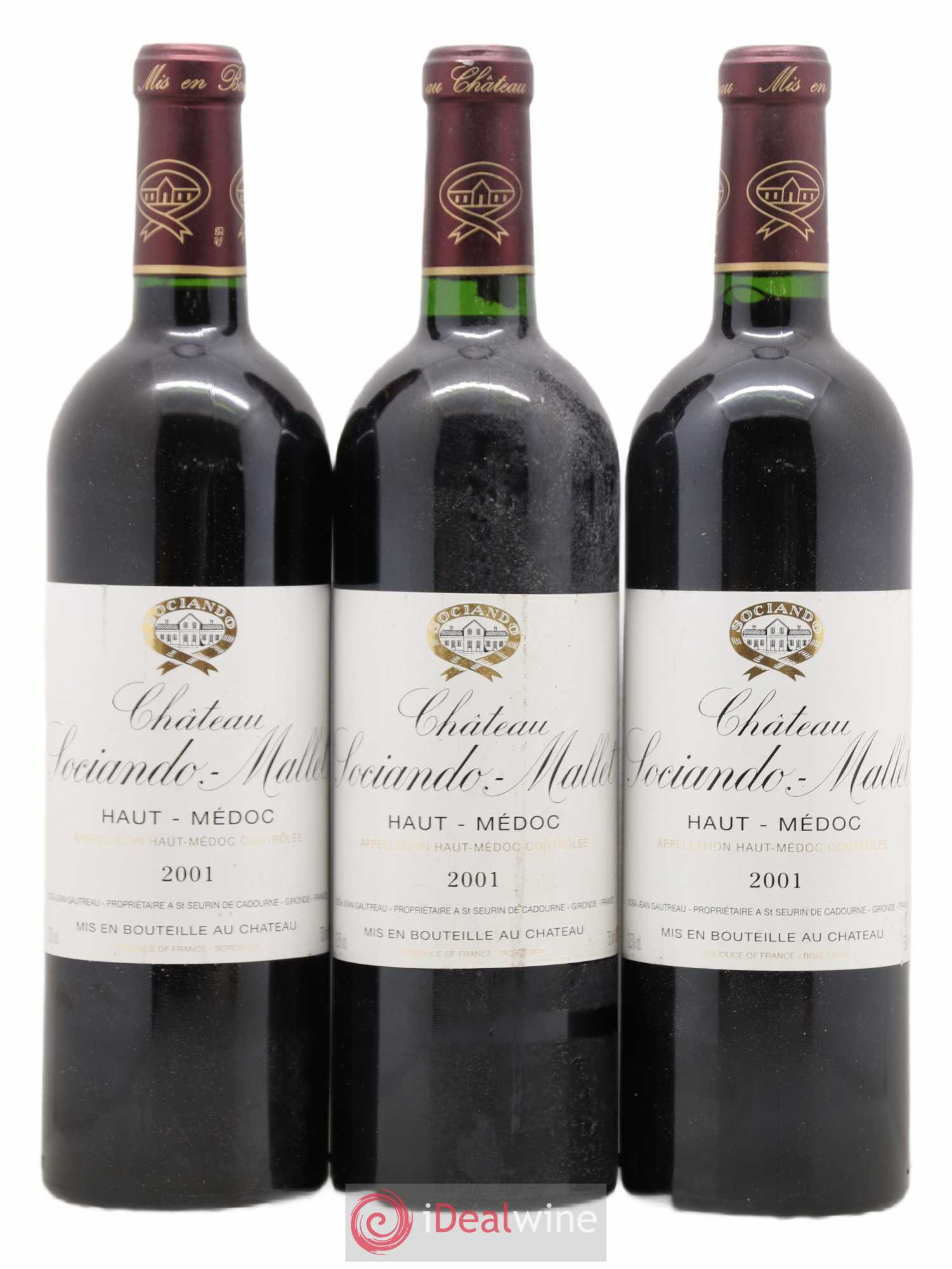 Château Sociando Mallet 2001 - Lot de 3 bouteilles - 0
