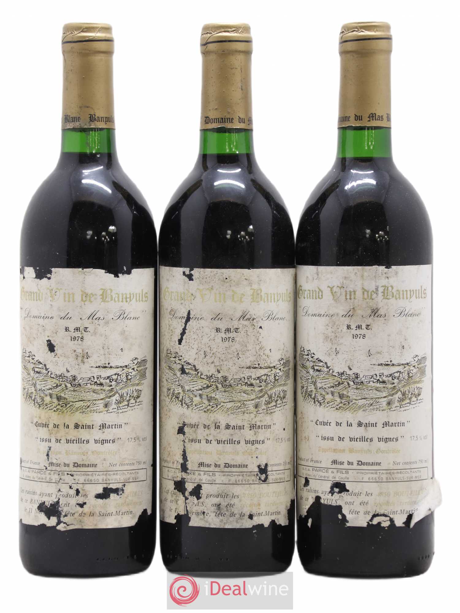 Banyuls Vieilles vignes Mas Blanc (Domaine du) - Parcé et Fils Cuvée de la Saint Martin 1978 - Posten von 3 Flaschen - 0
