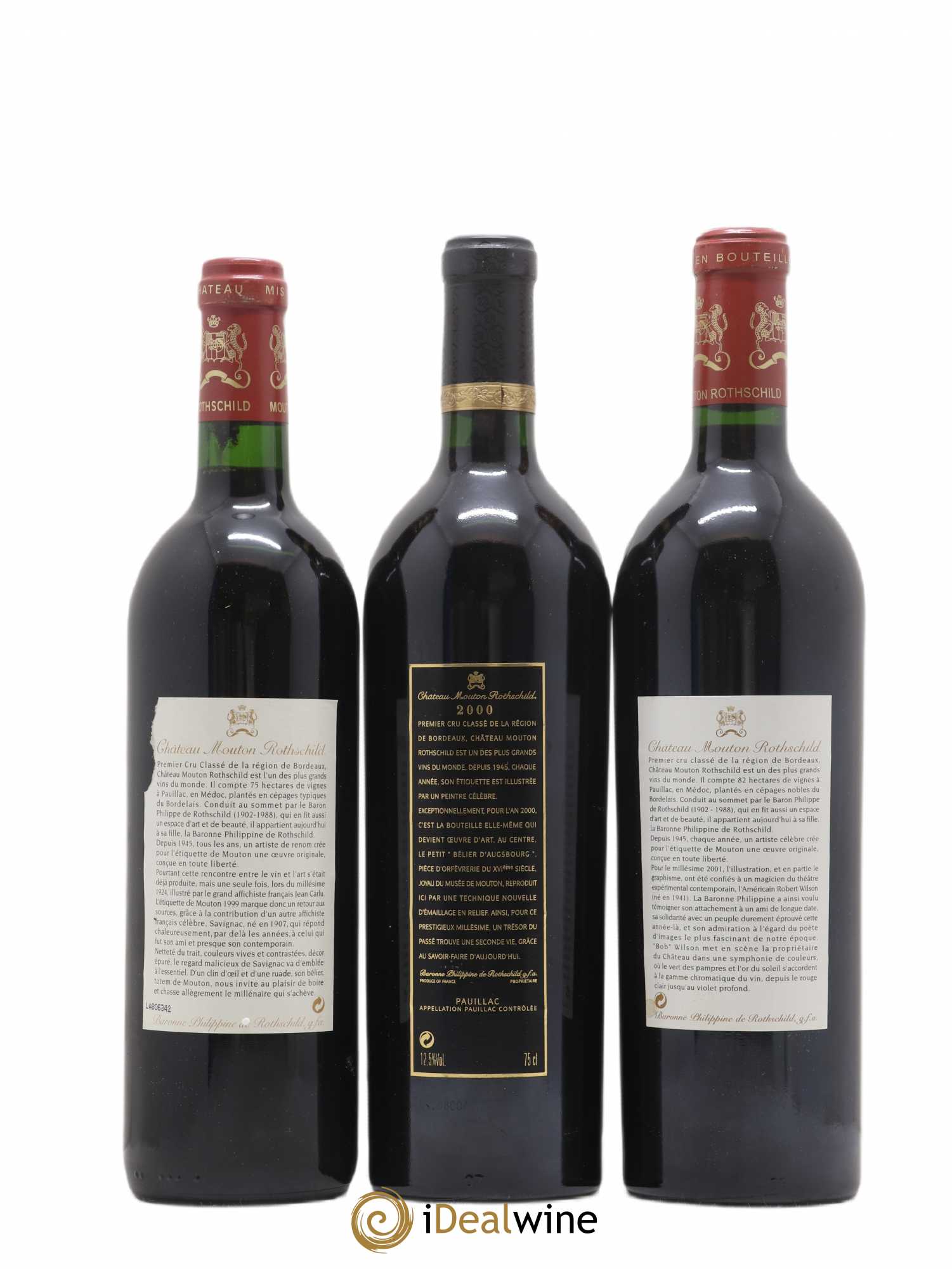Caisse Mouton Rothschild 1999 2000 2001 - Lot de 3 bouteilles - 1