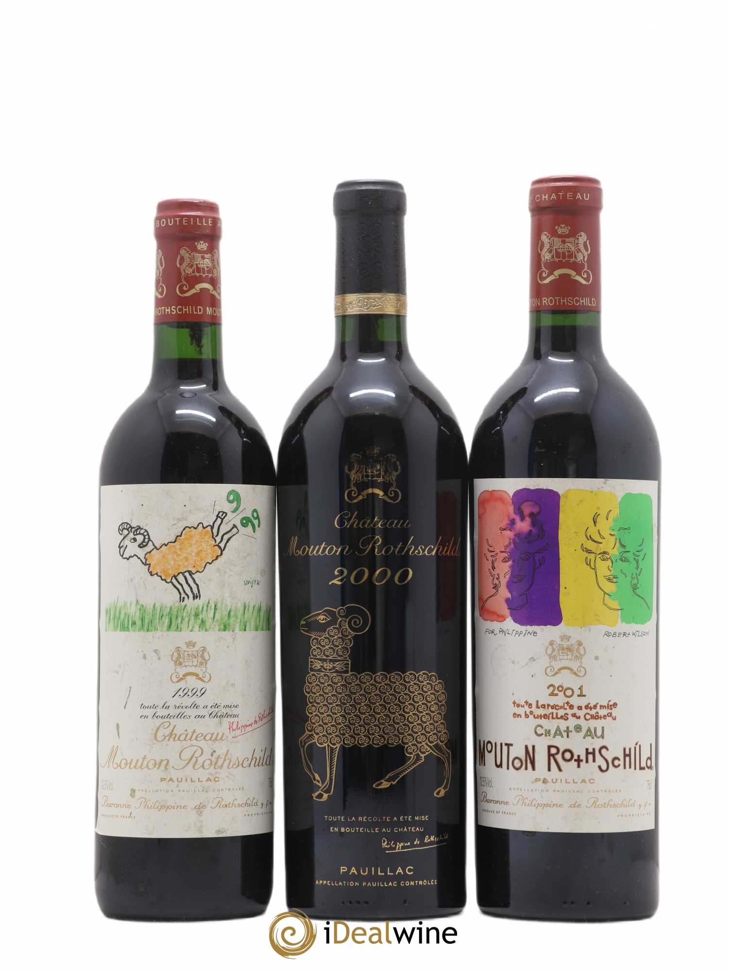 Caisse Mouton Rothschild 1999 2000 2001 - Lot de 3 bouteilles - 0