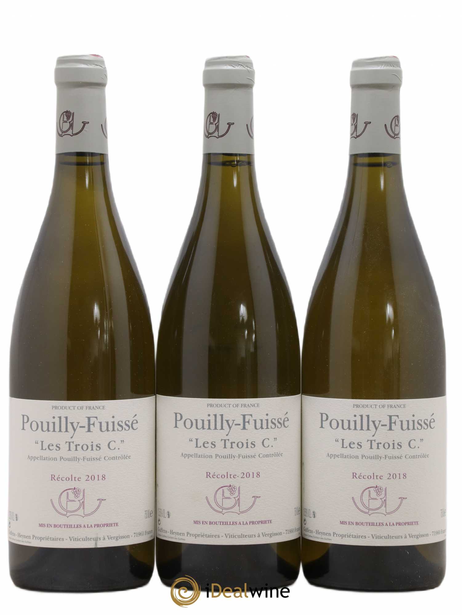 Pouilly-Fuissé Les Trois C Guffens-Heynen 2018 - Lot de 3 bouteilles - 0