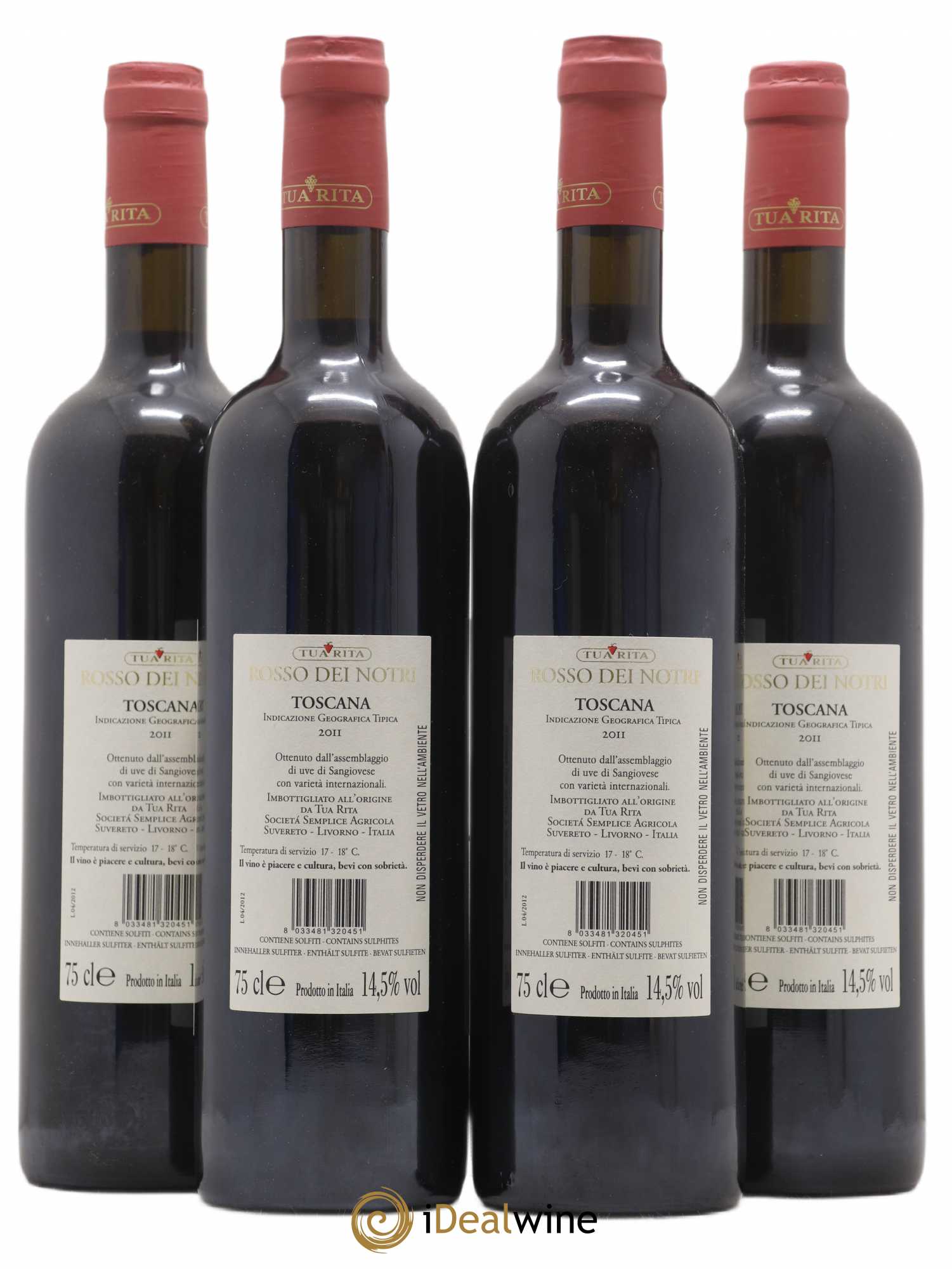 Toscana IGT IGT Rosso dei Notri Tua Rita 2011 - Lot de 4 bouteilles - 1