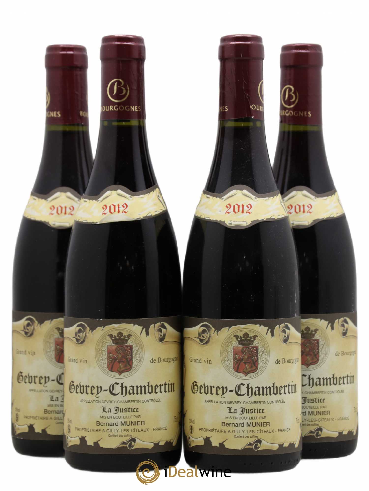 Gevrey-Chambertin La Justice Bernard Munier 2012 - Lot of 4 bottles - 0