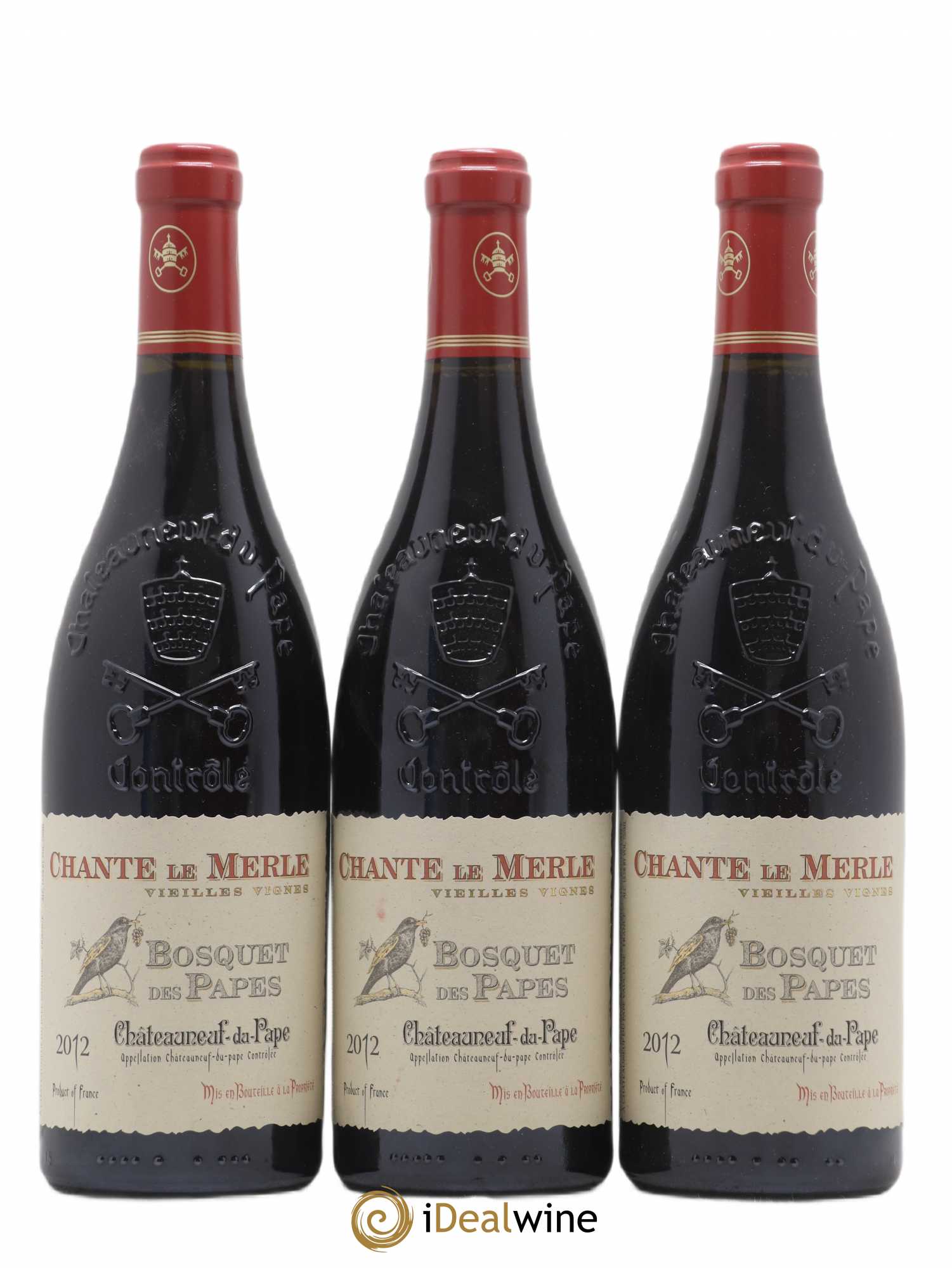 Châteauneuf-du-Pape Bosquet des Papes Chante Le Merle Vieilles Vignes Famille Boiron 2012 - Lot de 3 bouteilles - 0