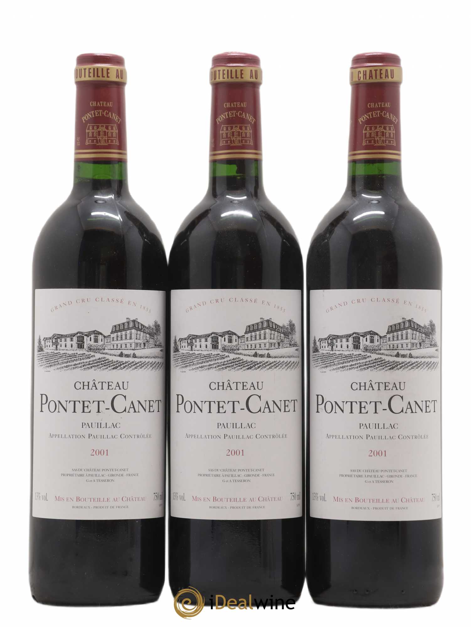 Château Pontet Canet 5ème Grand Cru Classé 2001 - Lot de 3 bouteilles - 0