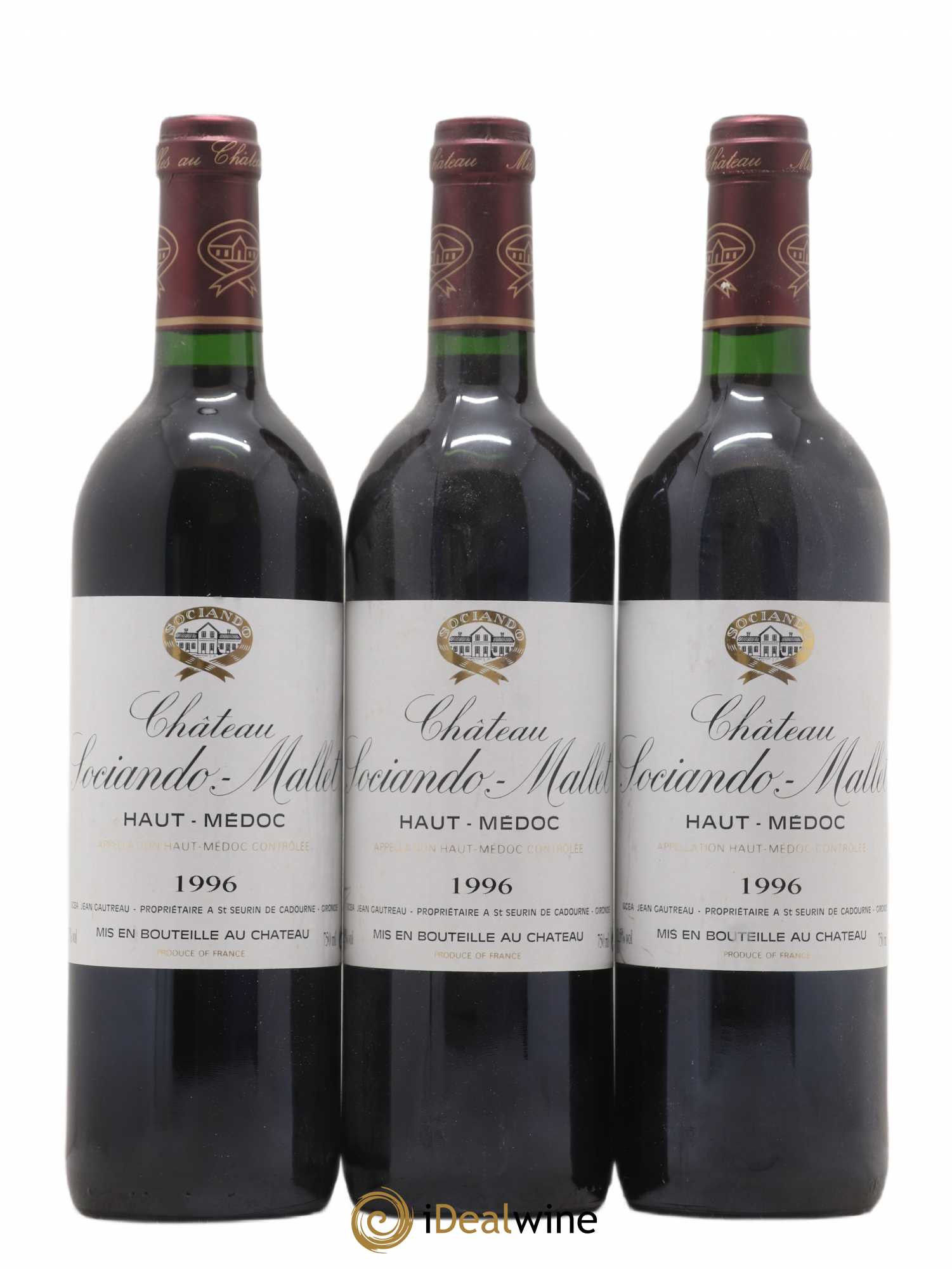Château Sociando Mallet 1996 - Lot de 3 bouteilles - 0