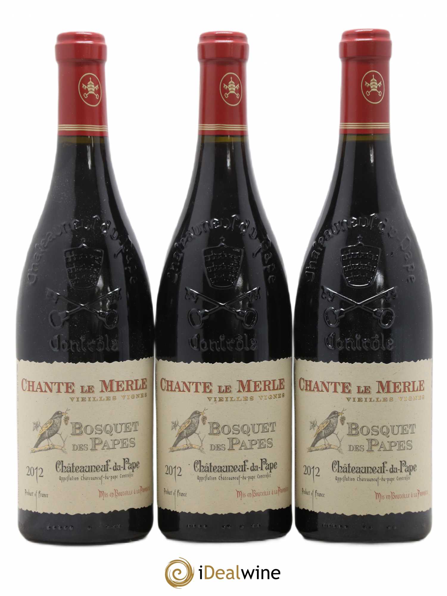 Châteauneuf-du-Pape Bosquet des Papes Chante Le Merle Vieilles Vignes Famille Boiron 2012 - Lot de 3 bouteilles - 0