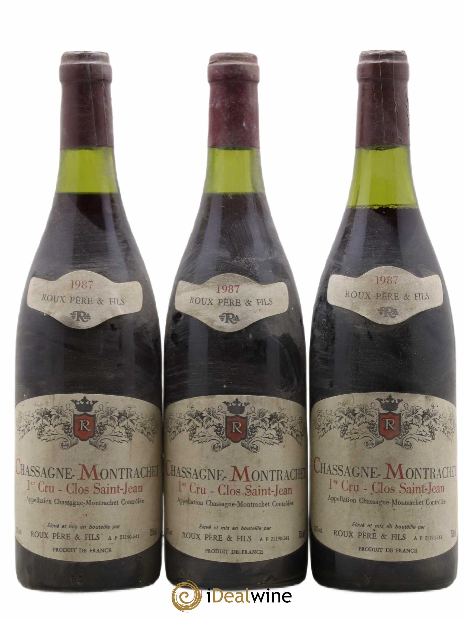 Chassagne-Montrachet 1er Cru Clos Saint Jean Domaine Roux Père et Fils 1987 - Lot de 3 bouteilles - 0