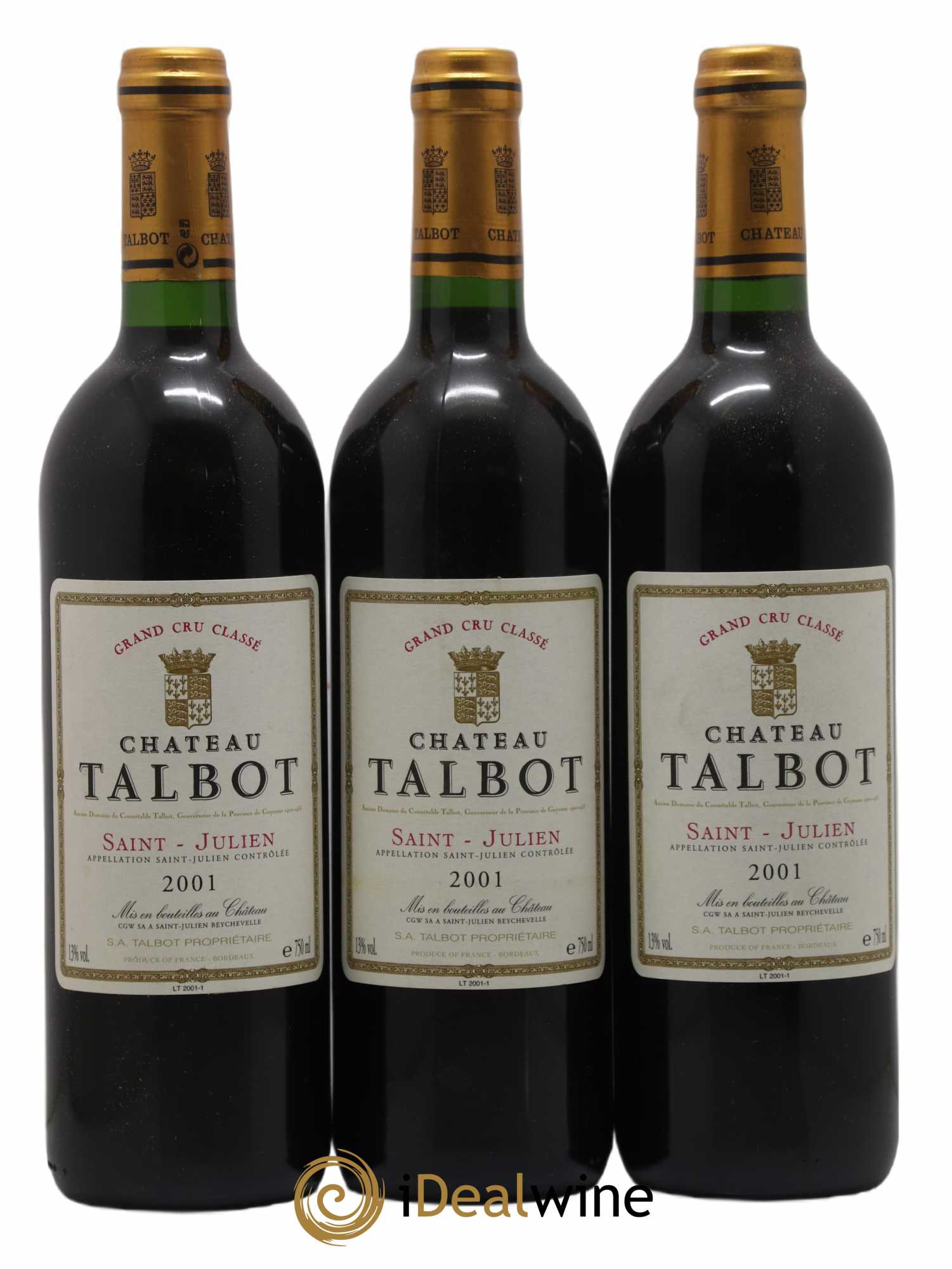 Château Talbot 4ème Grand Cru Classé 2001 - Lot de 3 bouteilles - 0
