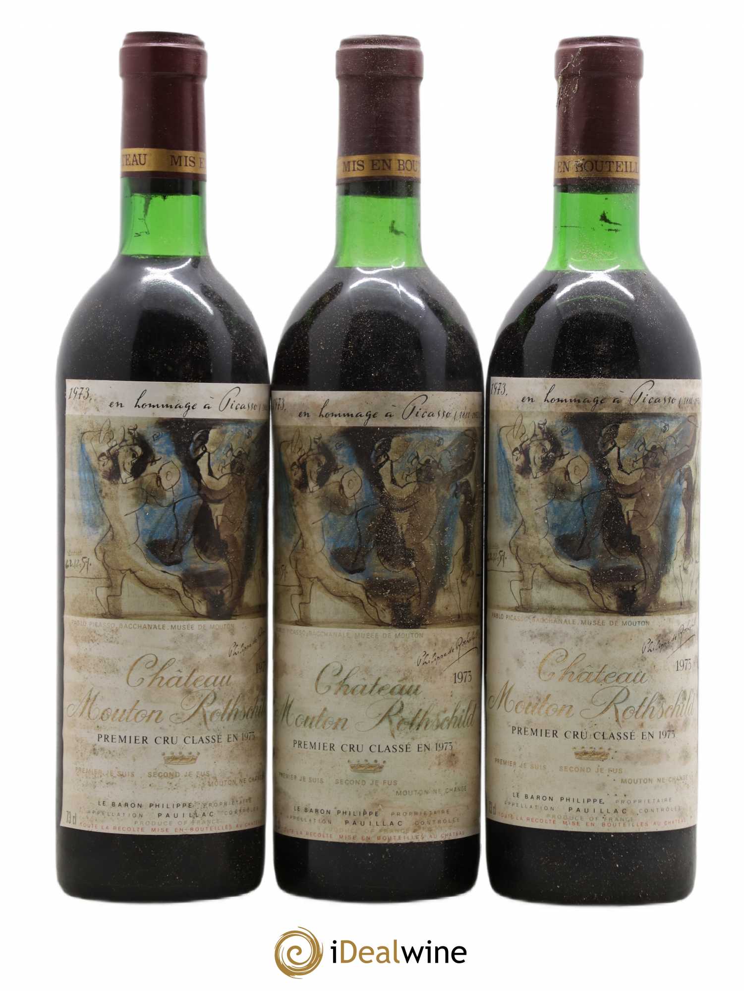 Château Mouton Rothschild 1er Grand Cru Classé 1973 - Lot de 3 bouteilles - 0