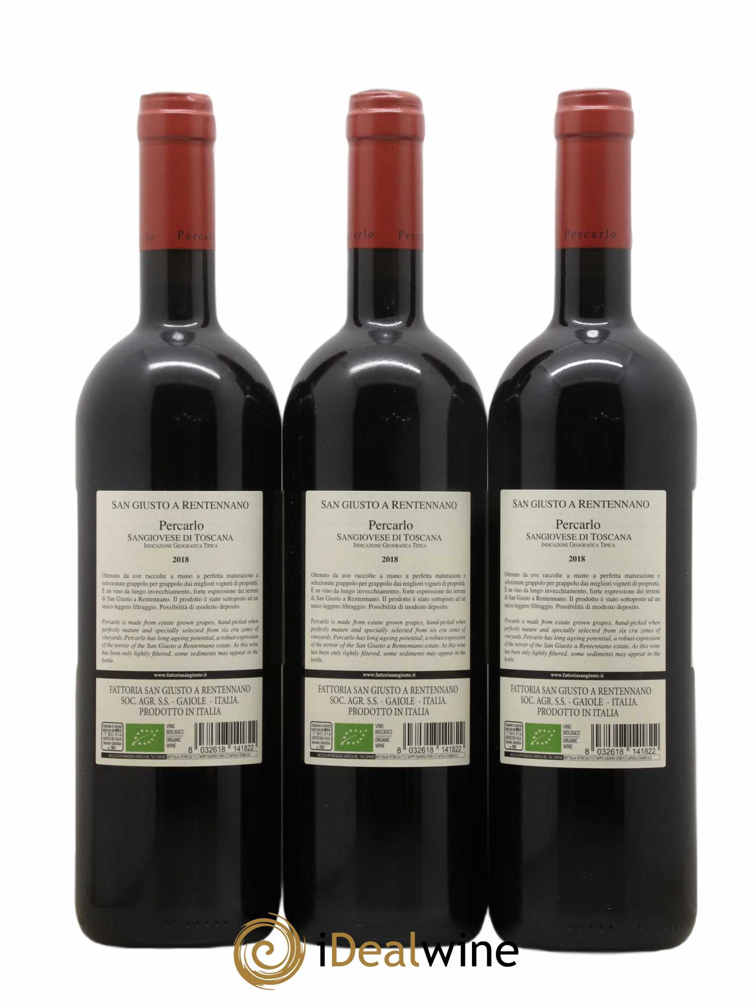 Toscana IGT San Giusto a Rentennano Percarlo Famille Martini di Cigala 2018 - Lot de 3 bouteilles - 1