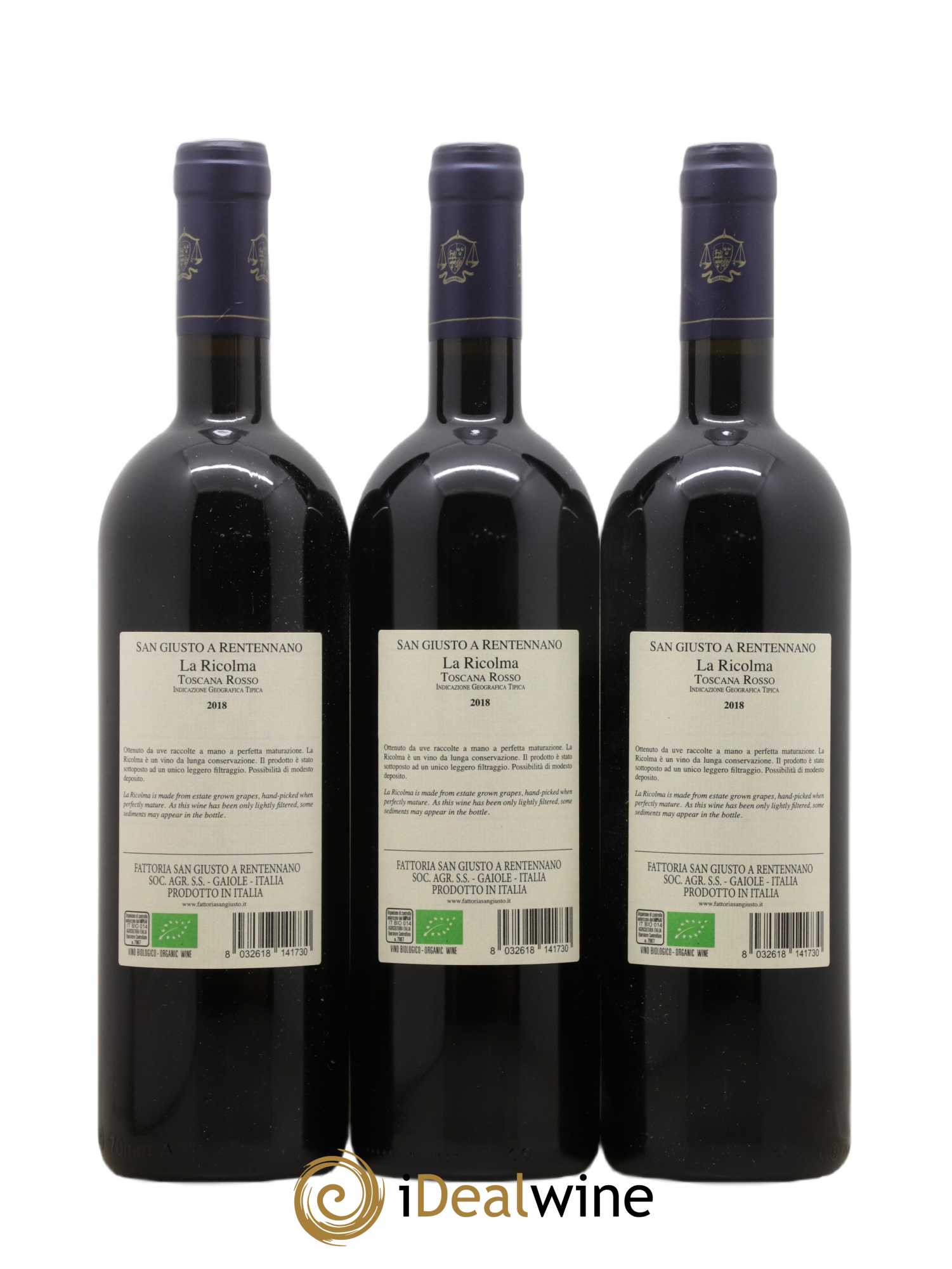 Merlot di Toscana IGT San Giusto A Rentennano La Ricolma Famille Martini di Cigala 2018 - Lot de 3 bouteilles - 1
