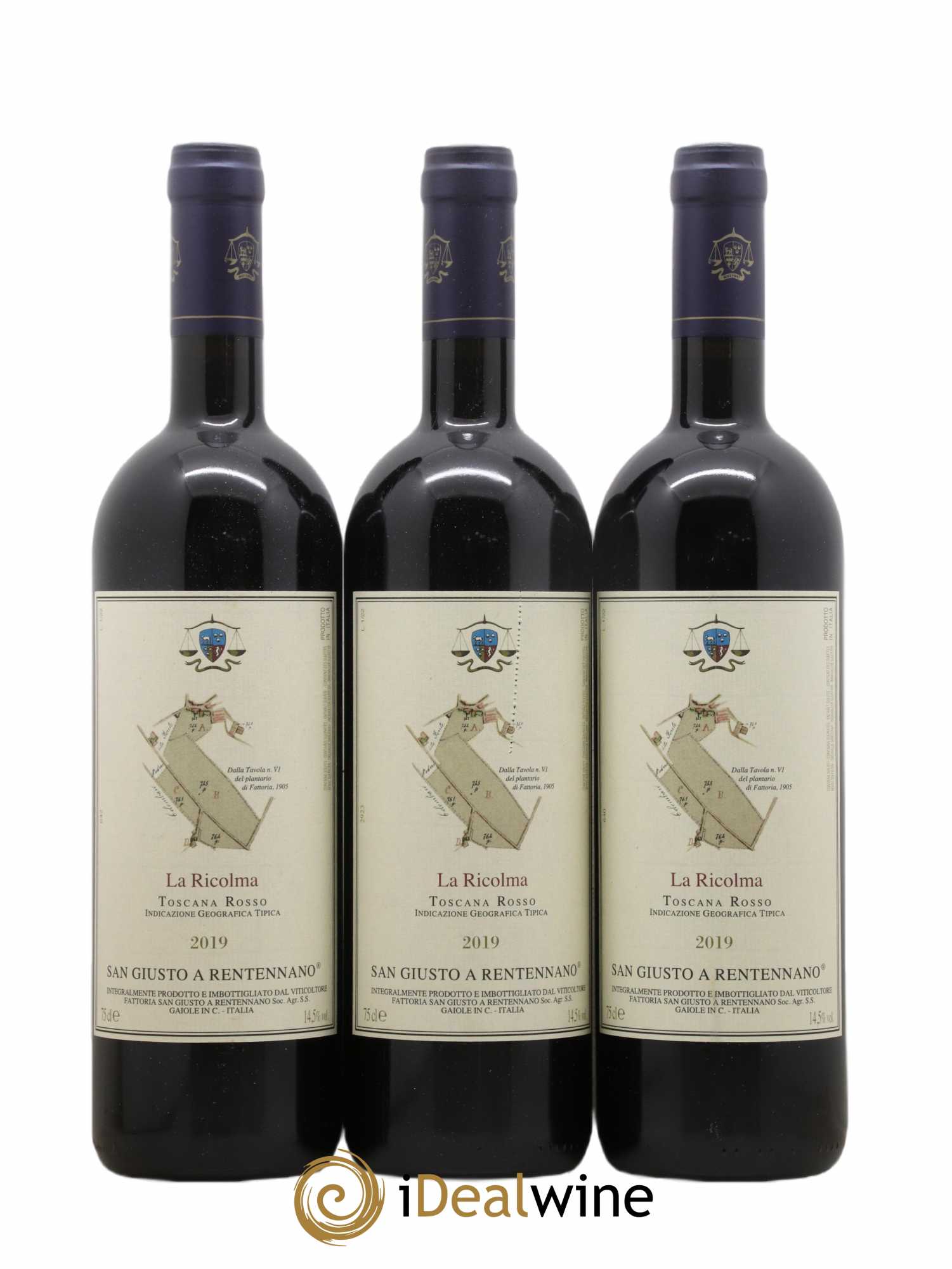 Merlot di Toscana IGT San Giusto A Rentennano La Ricolma Famille Martini di Cigala 2019 - Lot de 3 bouteilles - 0