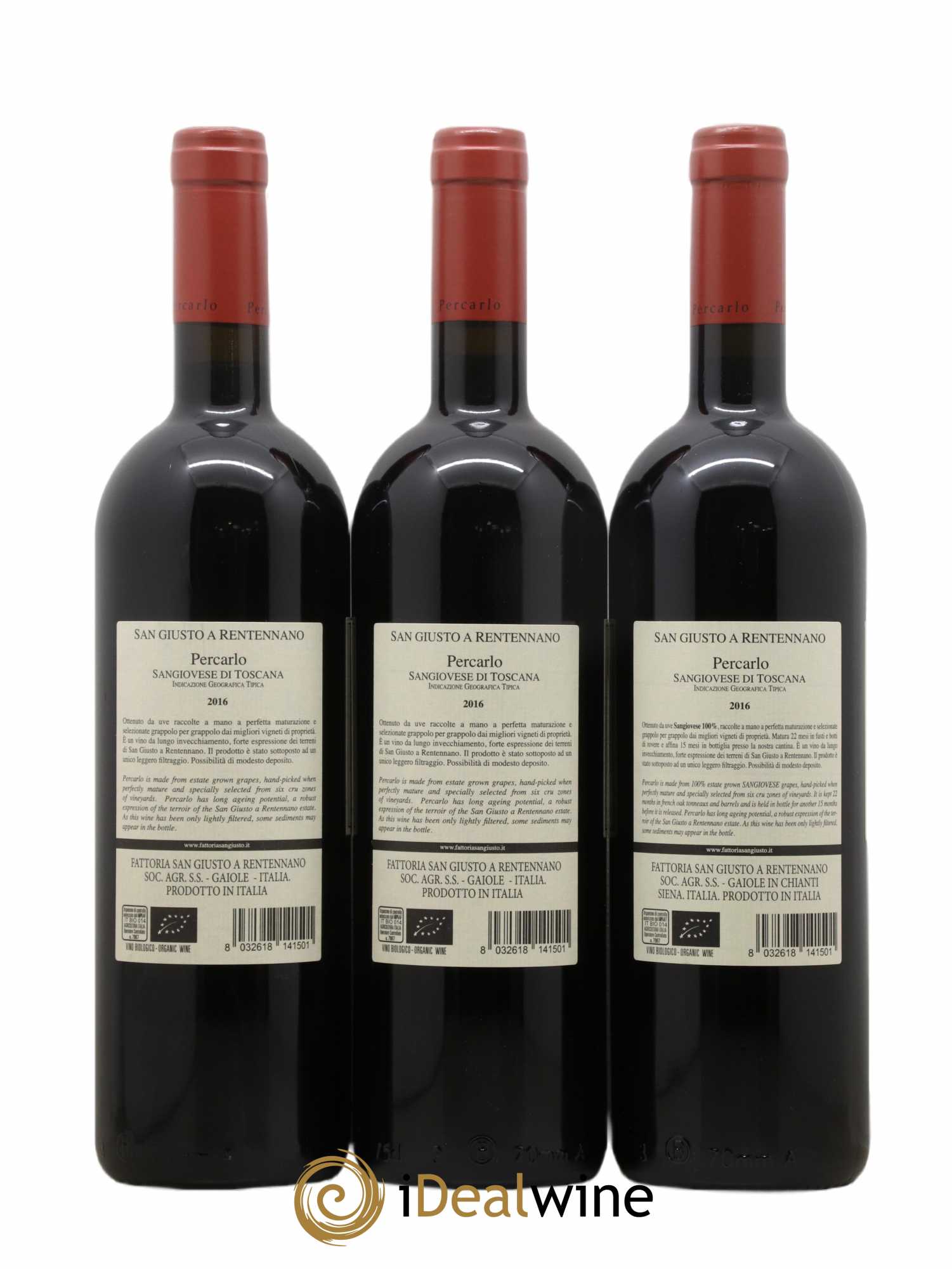 Toscana IGT San Giusto a Rentennano Percarlo Famille Martini di Cigala 2016 - Lot de 3 bouteilles - 1