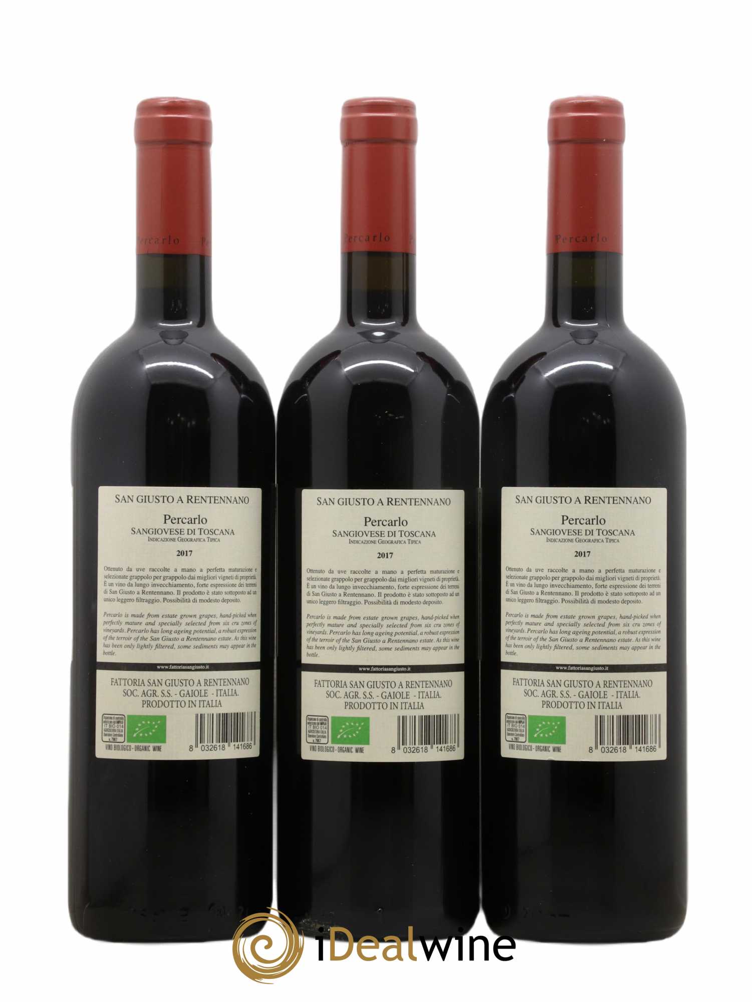 Toscana IGT San Giusto a Rentennano Percarlo Famille Martini di Cigala 2017 - Lot de 3 bouteilles - 1