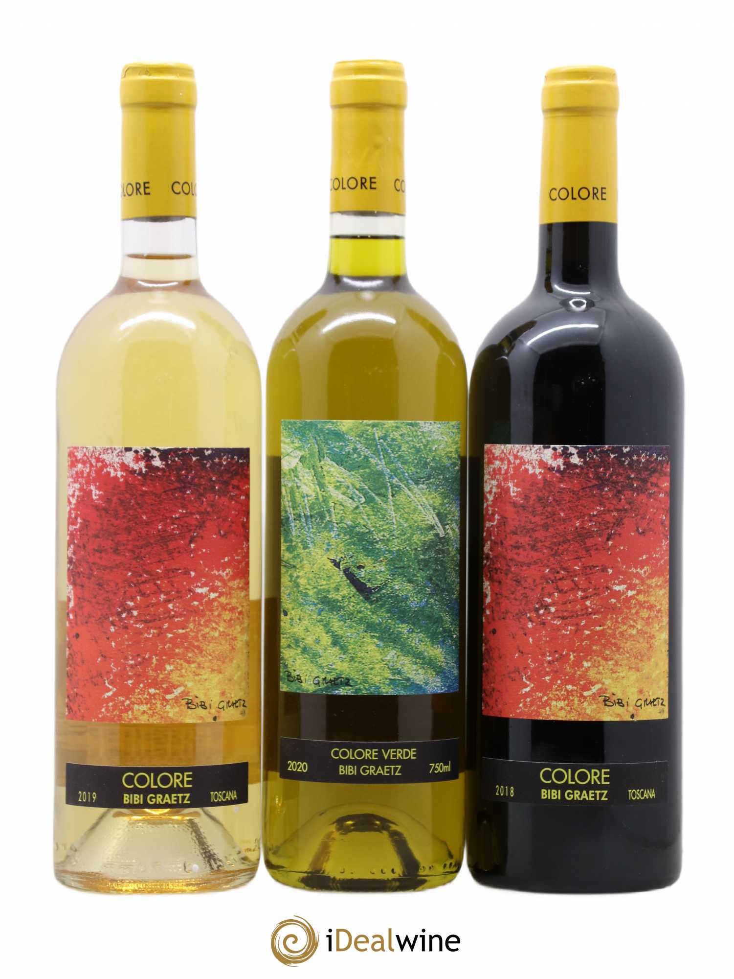 Assortiment Three Shades of Colore Bibi Graetz 1 Colore Rosso 2018 - 1 Colore Bianco 2019 - 1 Colore Verde (Huile d'Olive) 2020 - Lot de 3 bouteilles - 0