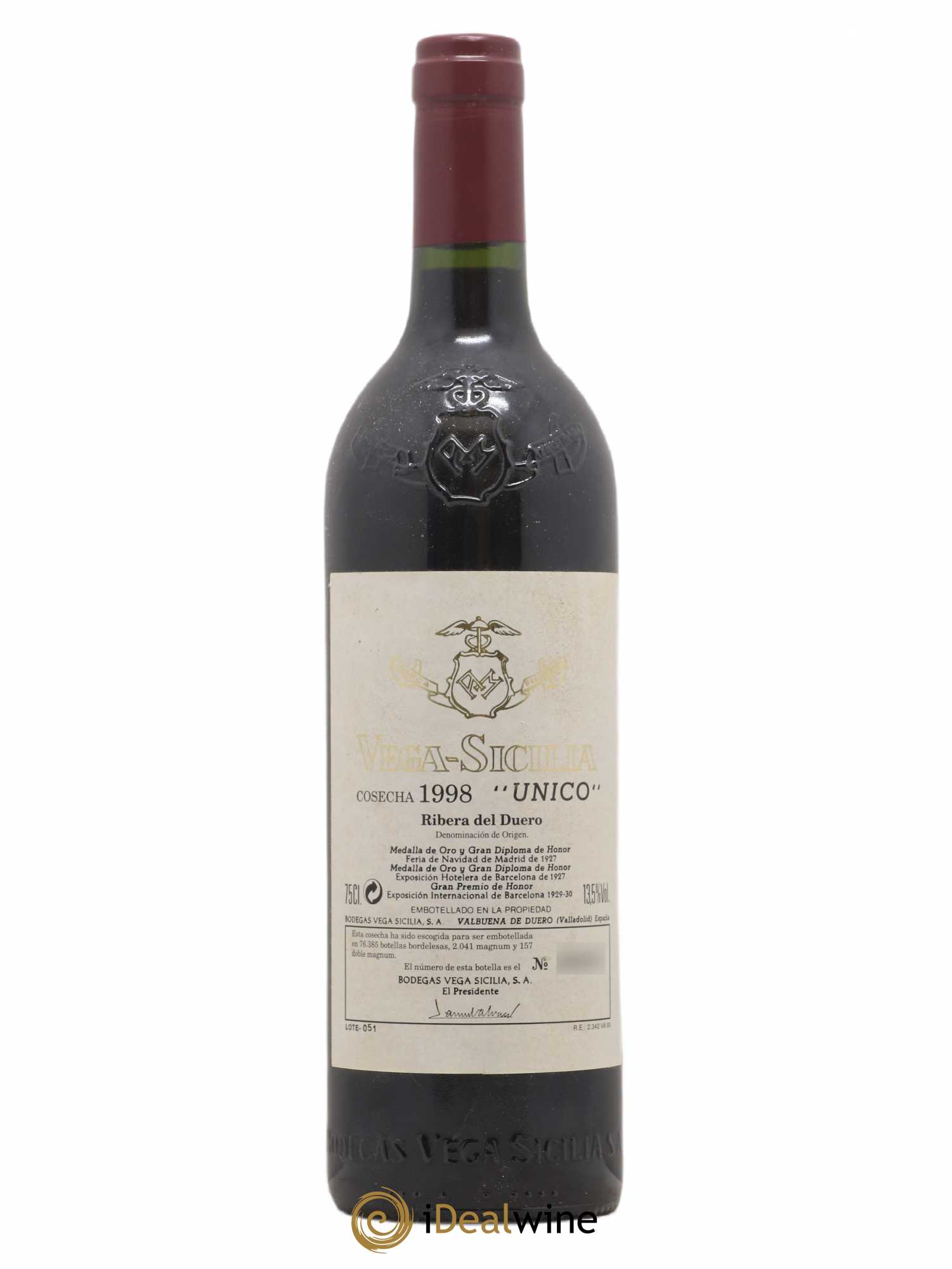Ribera Del Duero DO Vega Sicilia Unico Famille Alvarez 1998 - Lot de 1 bouteille - 0