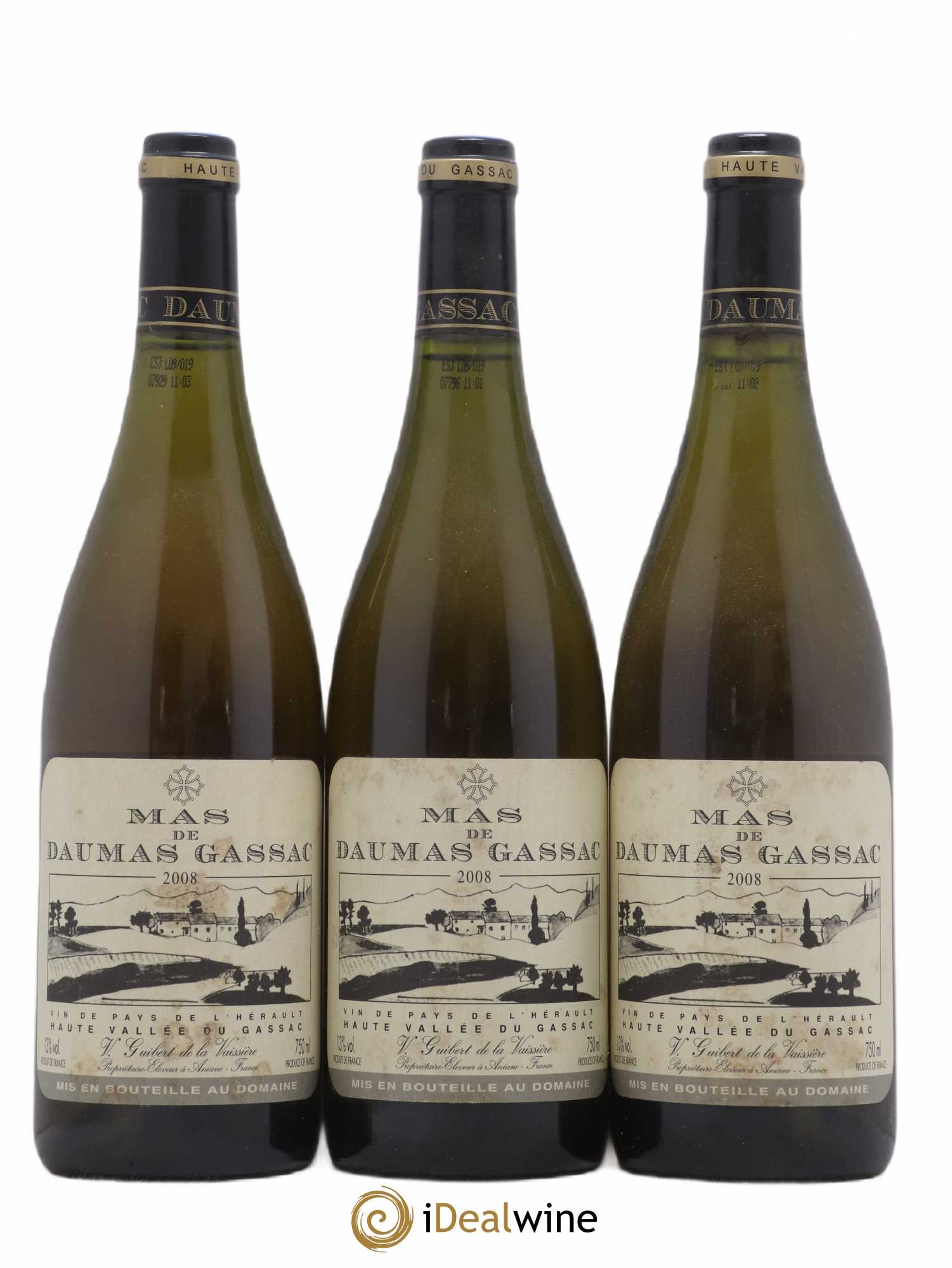 Saint-Guilhem-le-Désert - Cité d'Aniane Mas Daumas Gassac Famille Guibert de La Vaissière 2008 - Lot de 3 bouteilles - 0