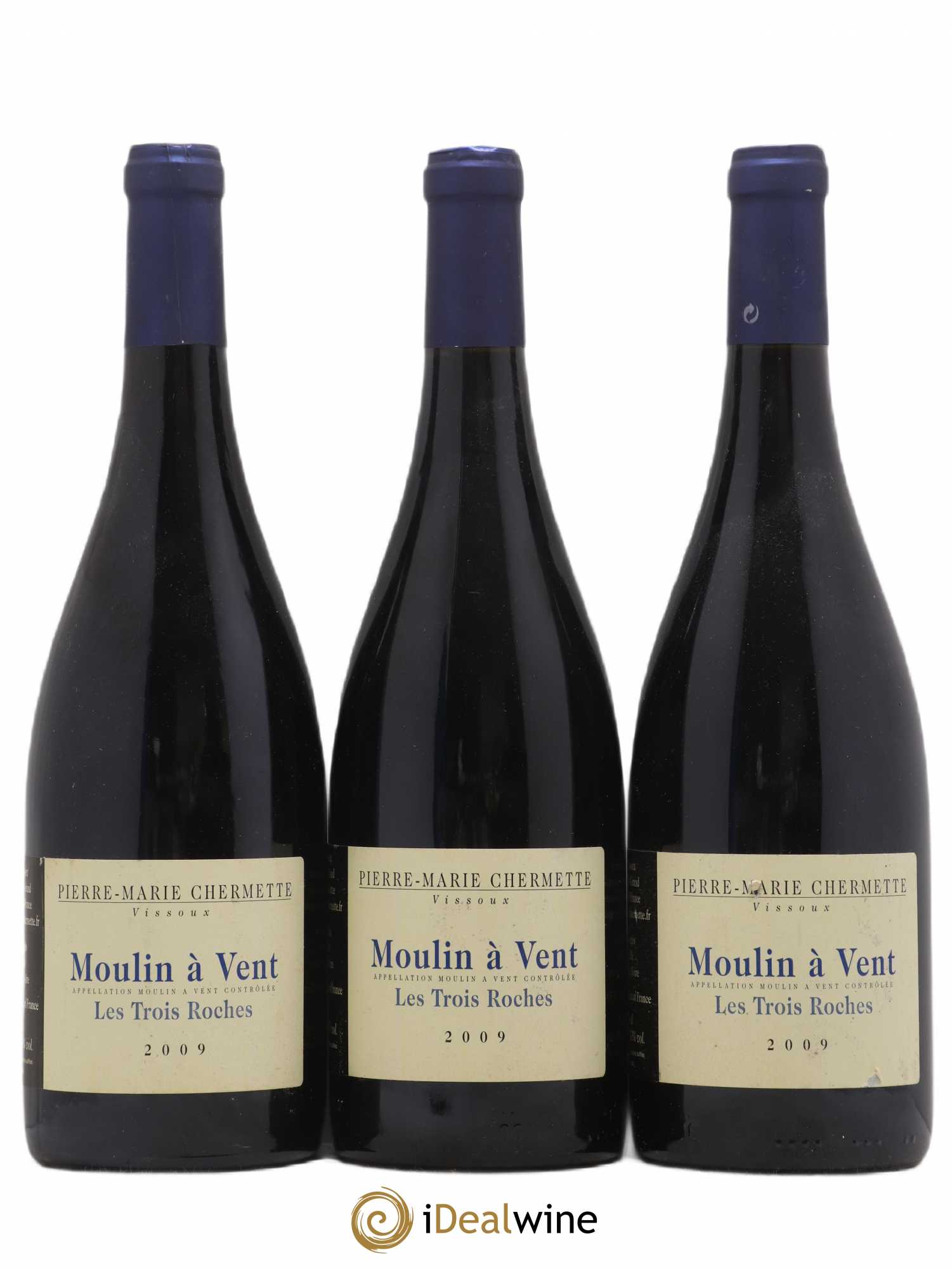 Moulin-à-Vent Les 3 Roches Pierre Marie Chermette 2009 - Lot de 3 bouteilles - 0
