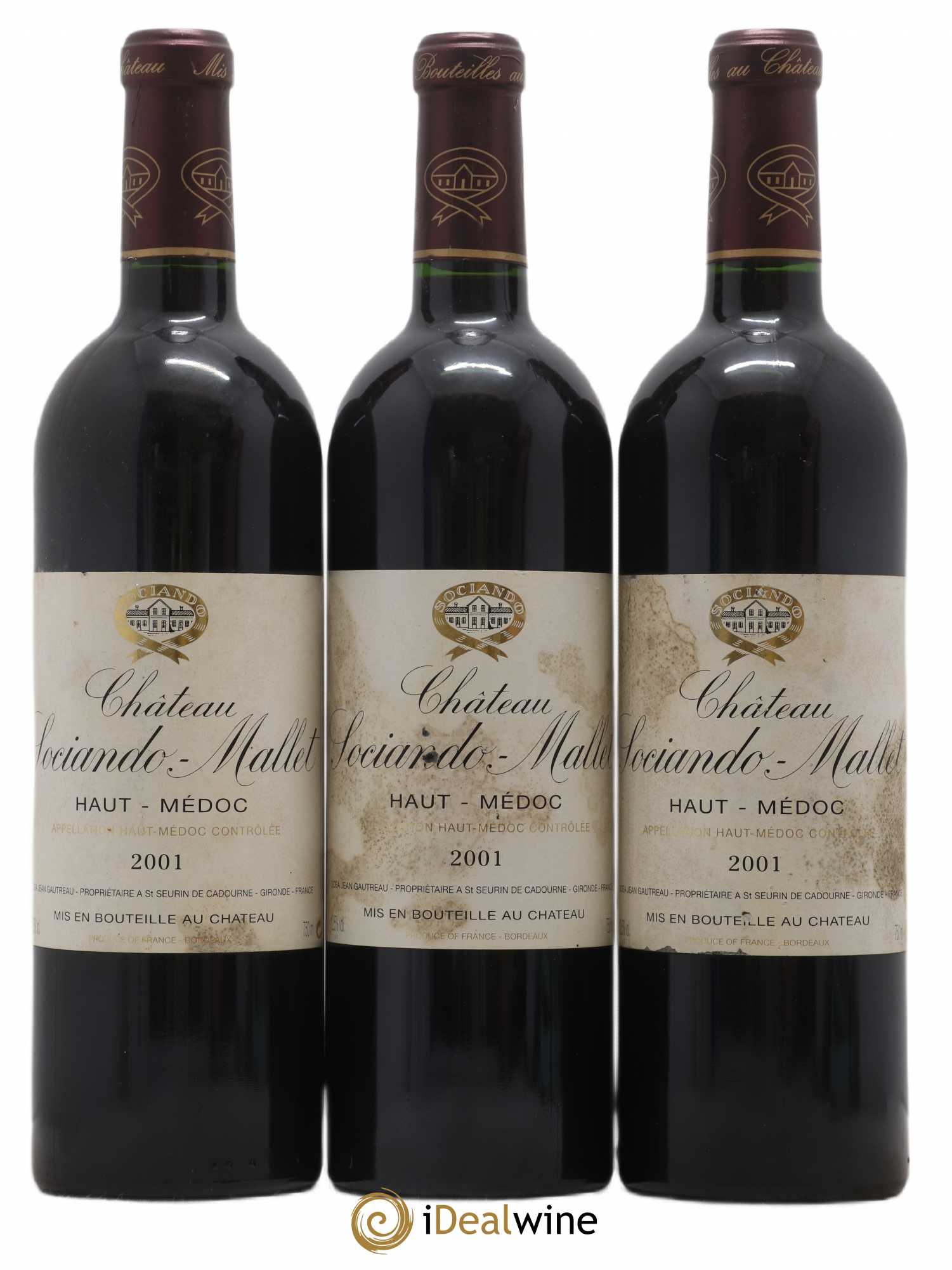 Château Sociando Mallet 2001 - Lot de 3 bouteilles - 0