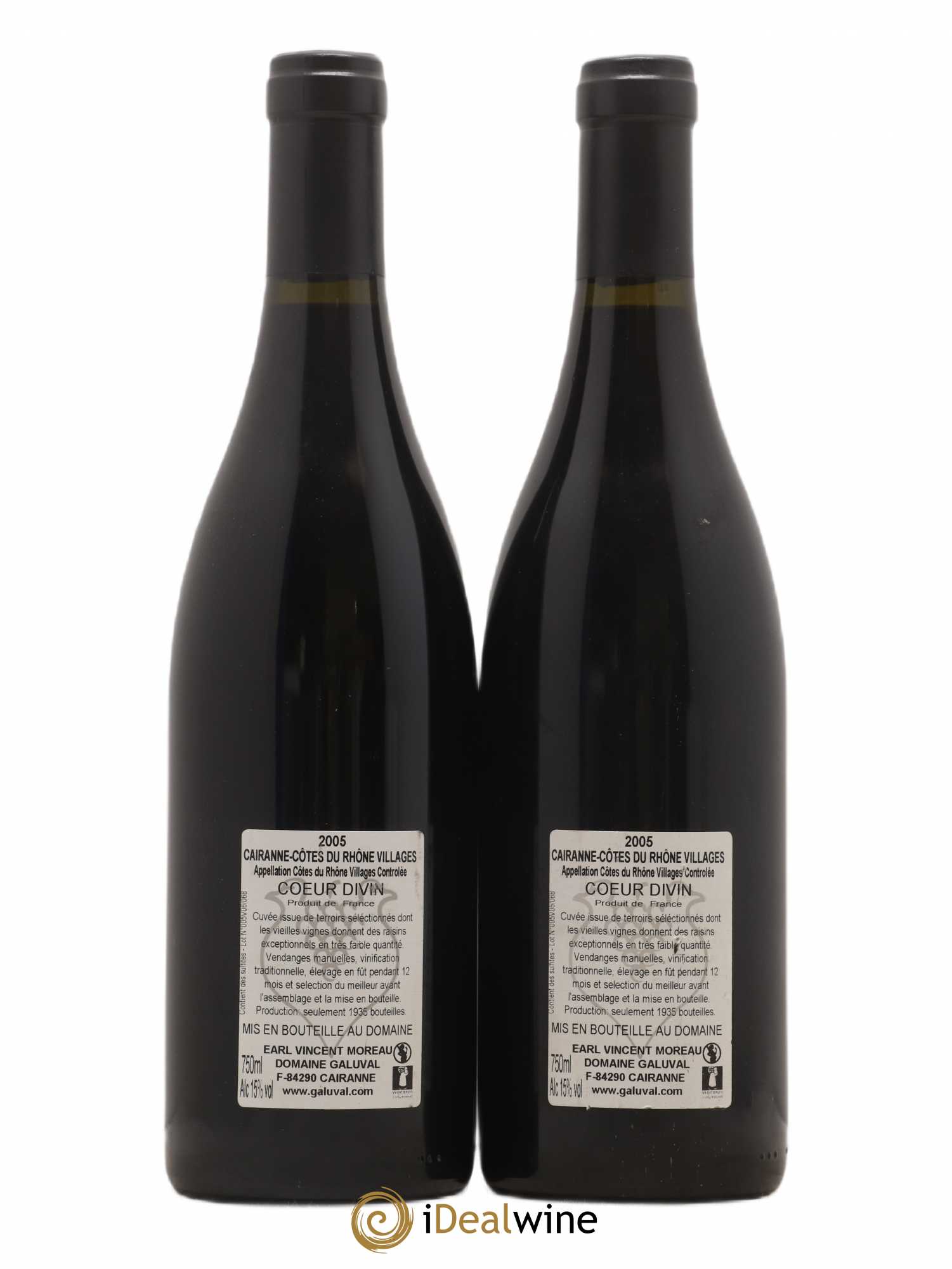 Côtes-du-Rhône-Villages Cairanne Domaine Galuval Coeur Divin (sans prix de réserve) 2005 - Lot de 2 bouteilles - 1