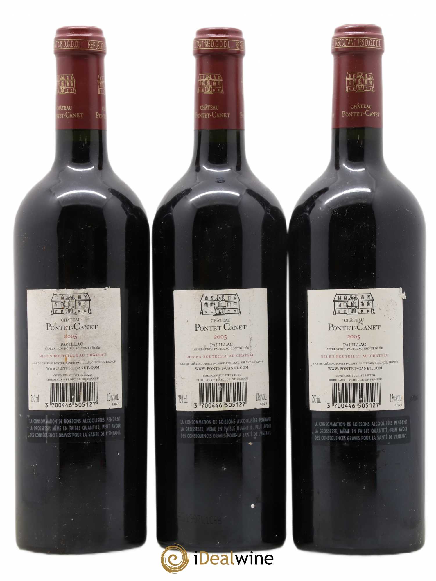 Château Pontet Canet 5ème Grand Cru Classé 2005 - Lot de 3 bouteilles - 1