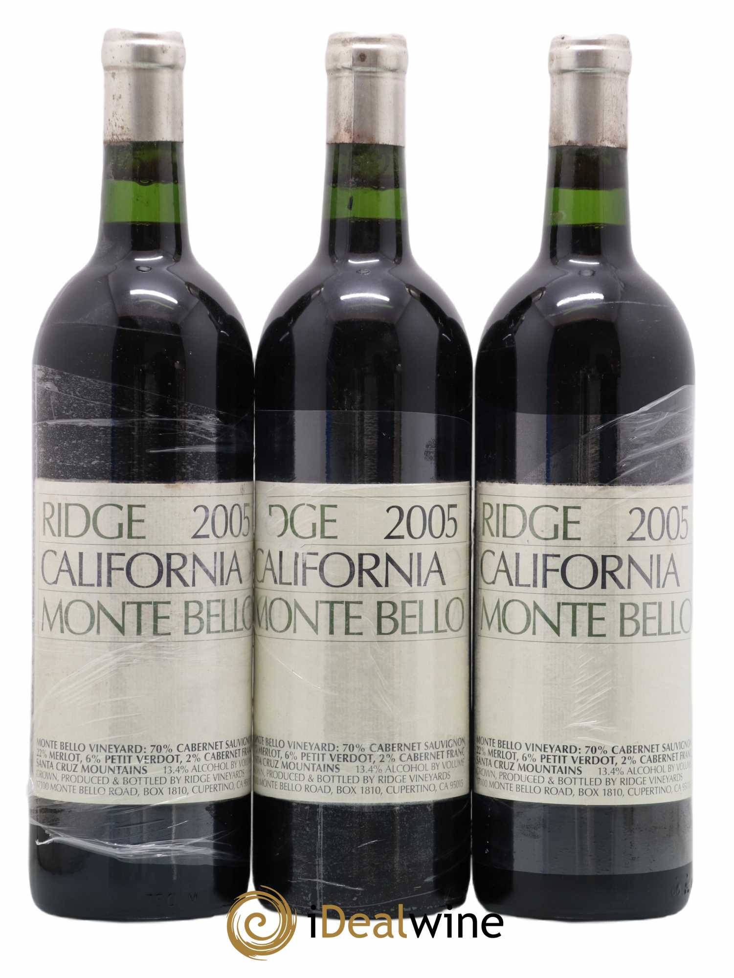 Santa Cruz Mountains Monte Bello Ridge Vineyards 2005 - Lot de 3 bouteilles - 0