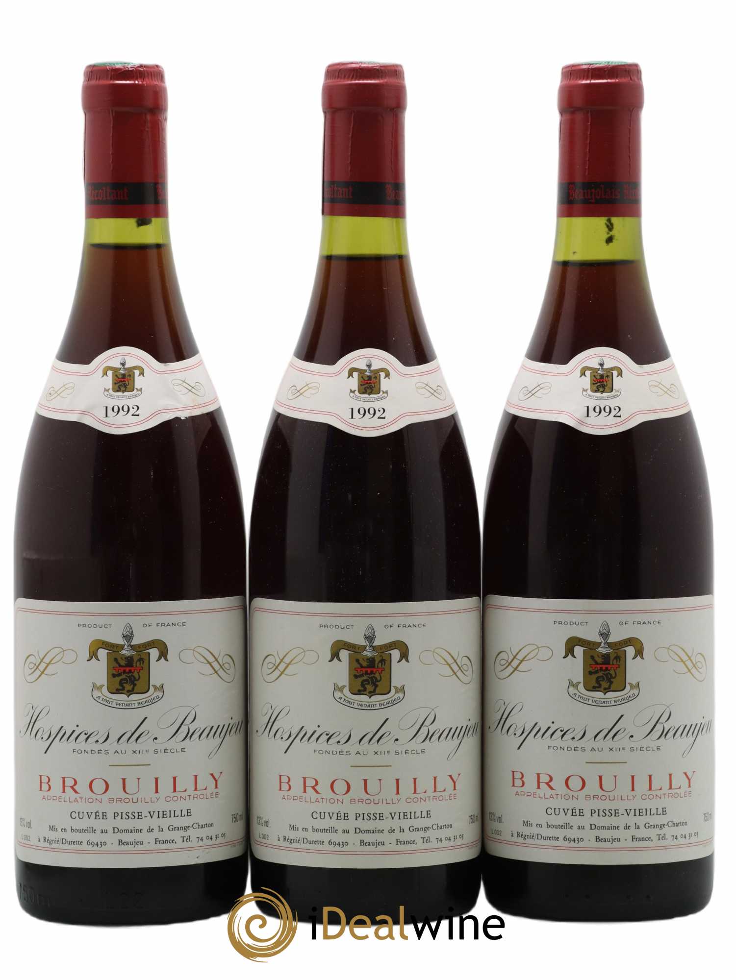 Brouilly Pisse Vieille Hospices de Beaujeu Cuvée Jean Gaudet Domaine de la Grange Charton 1992 - Lot de 3 bouteilles - 0
